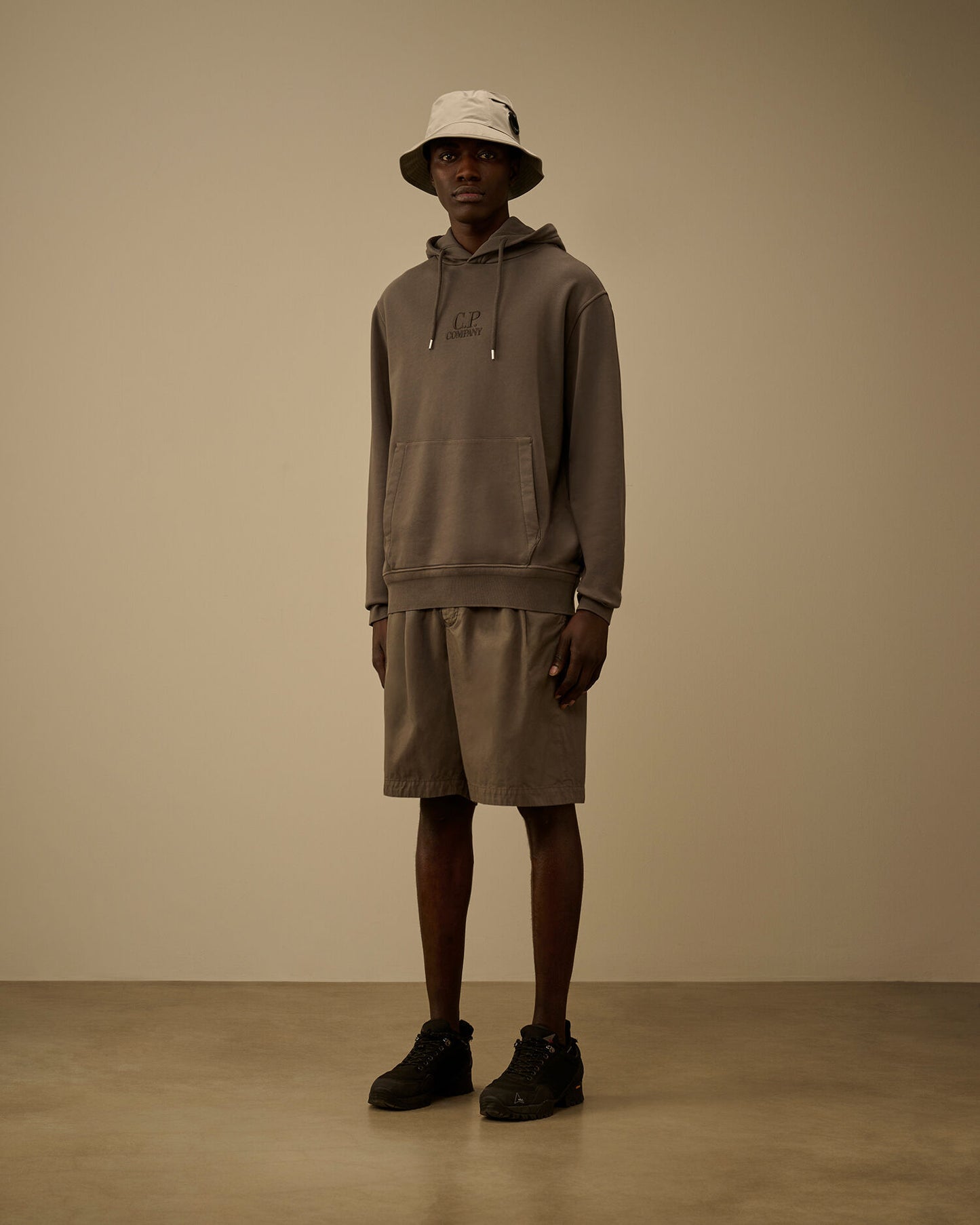 Cotton Diagonal Fleece Hooded Sweatshirt, GUNMETAL - GREY