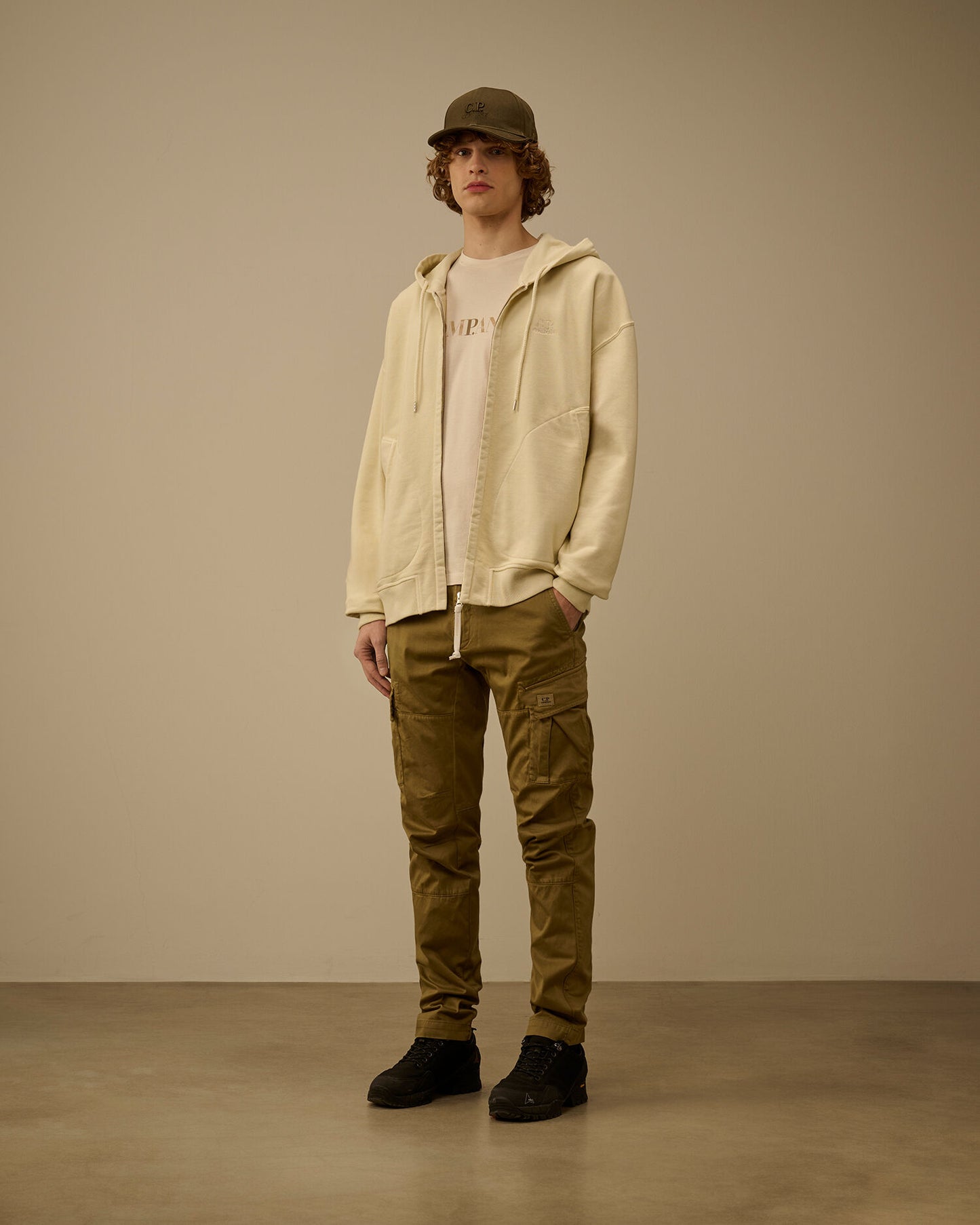 Diagonal Fleece Boxy Zip Hooded Sweatshirt, FROZEN DEW - WHITE