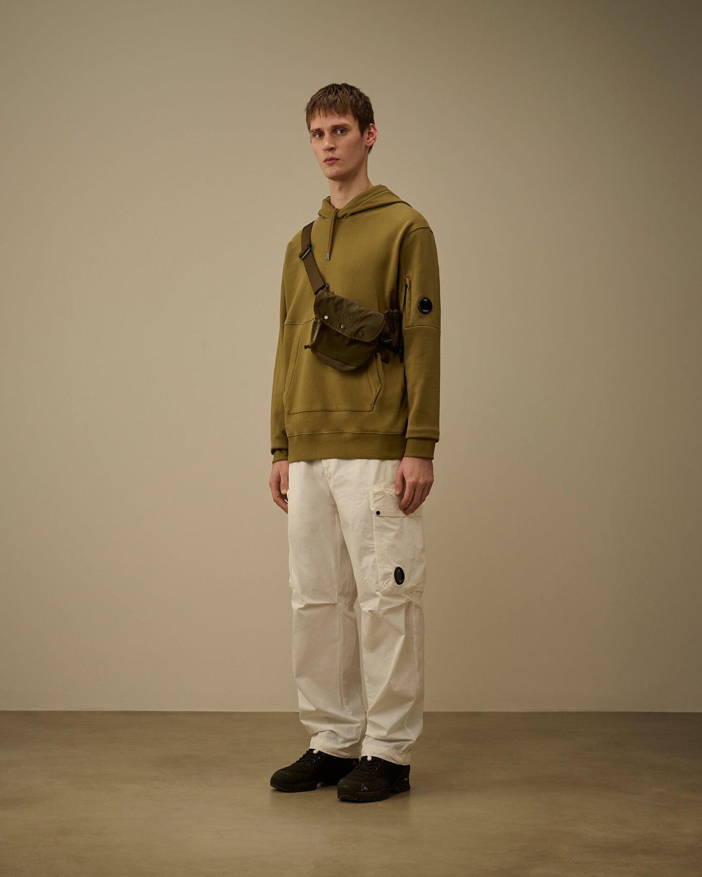 Diagonal Raised Fleece Hooded Lens Sweatshirt, DRIED HERB - GREEN