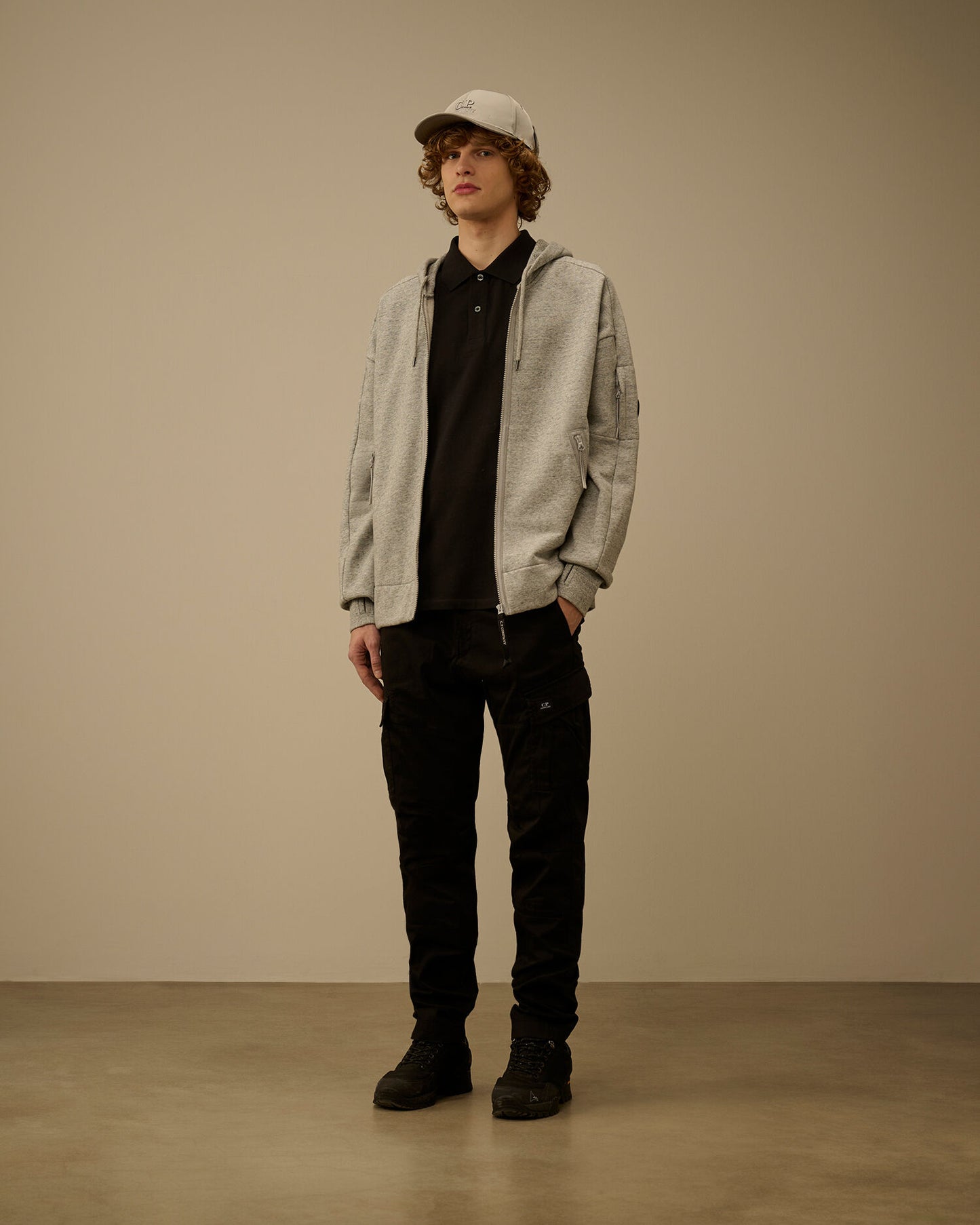 Diagonal Raised Fleece Zip Hooded Lens Sweatshirt, GREYSTONE MELANGE