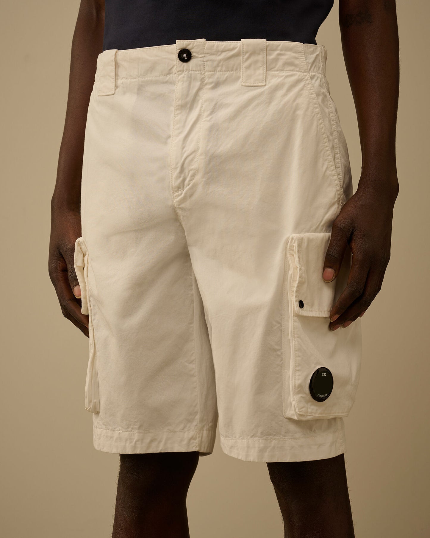 Cotton Gabardine Lens Cargo Shorts, GAUZE WHITE
