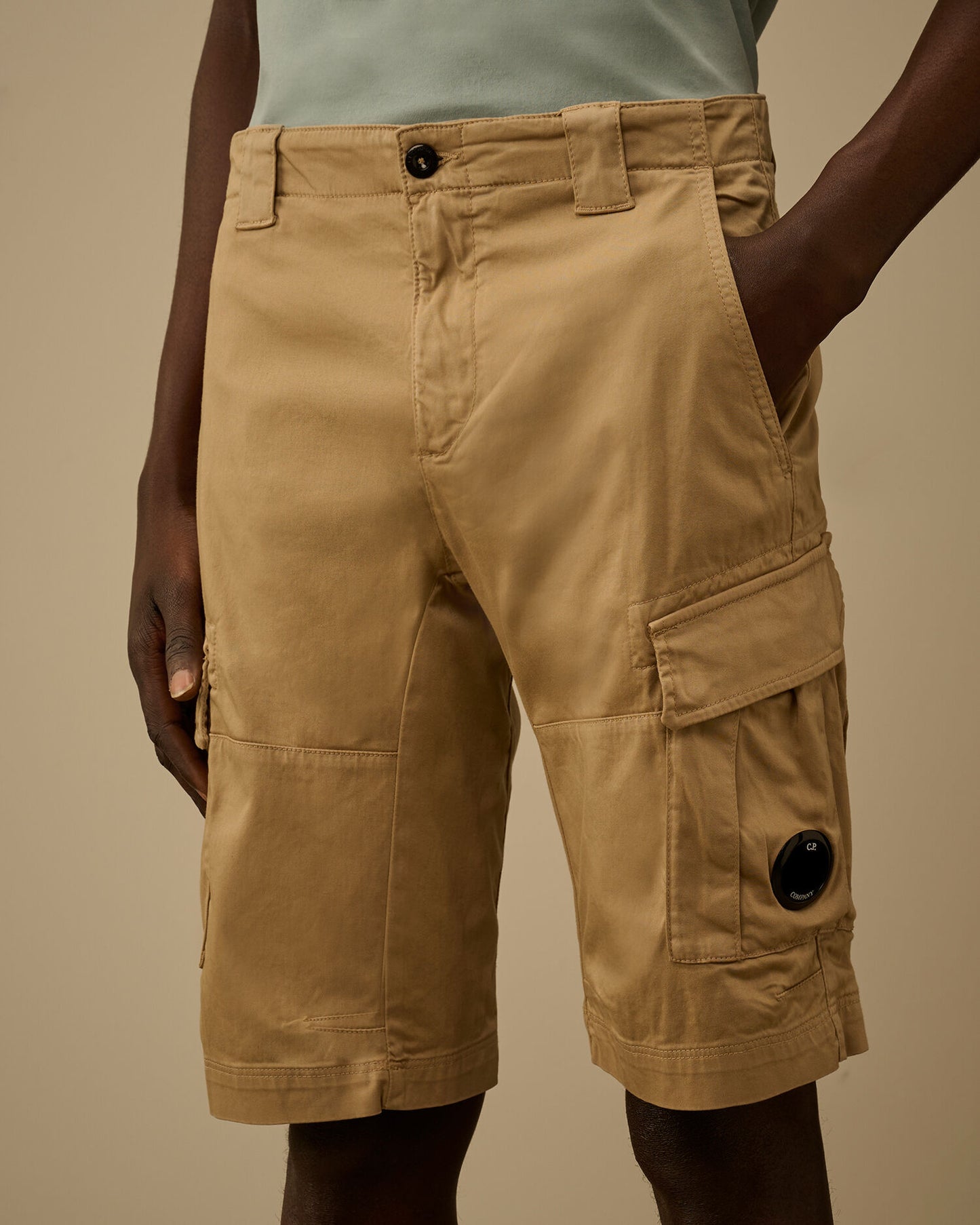 Stretch Sateen Cargo Lens Shorts, ANPHORA - BEIGE
