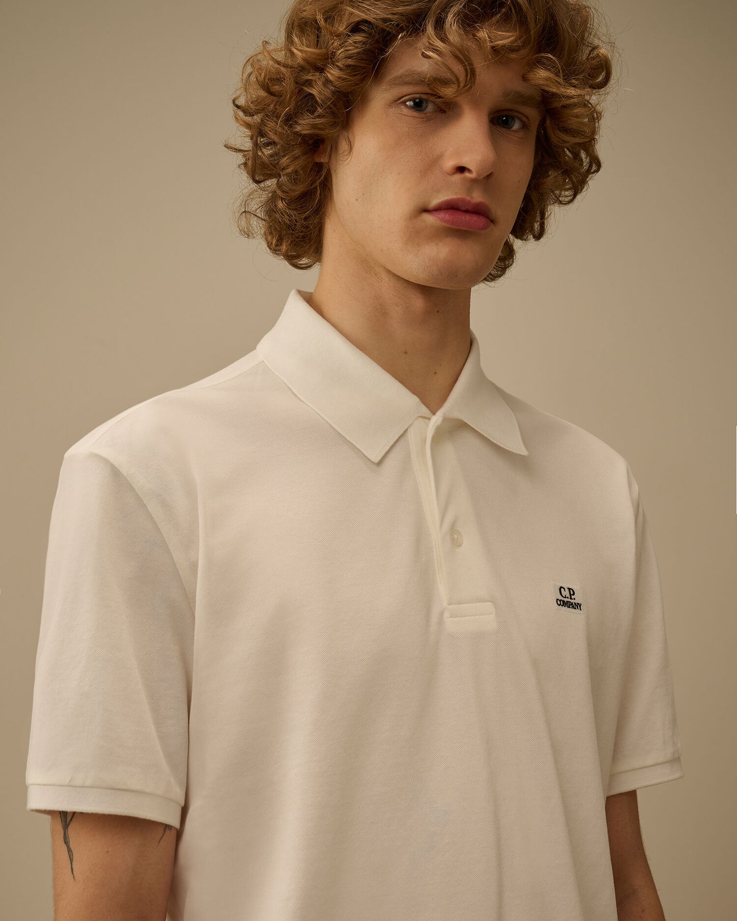 Stretch Piquet Short Sleeve Point Collar Polo, GAUZE WHITE