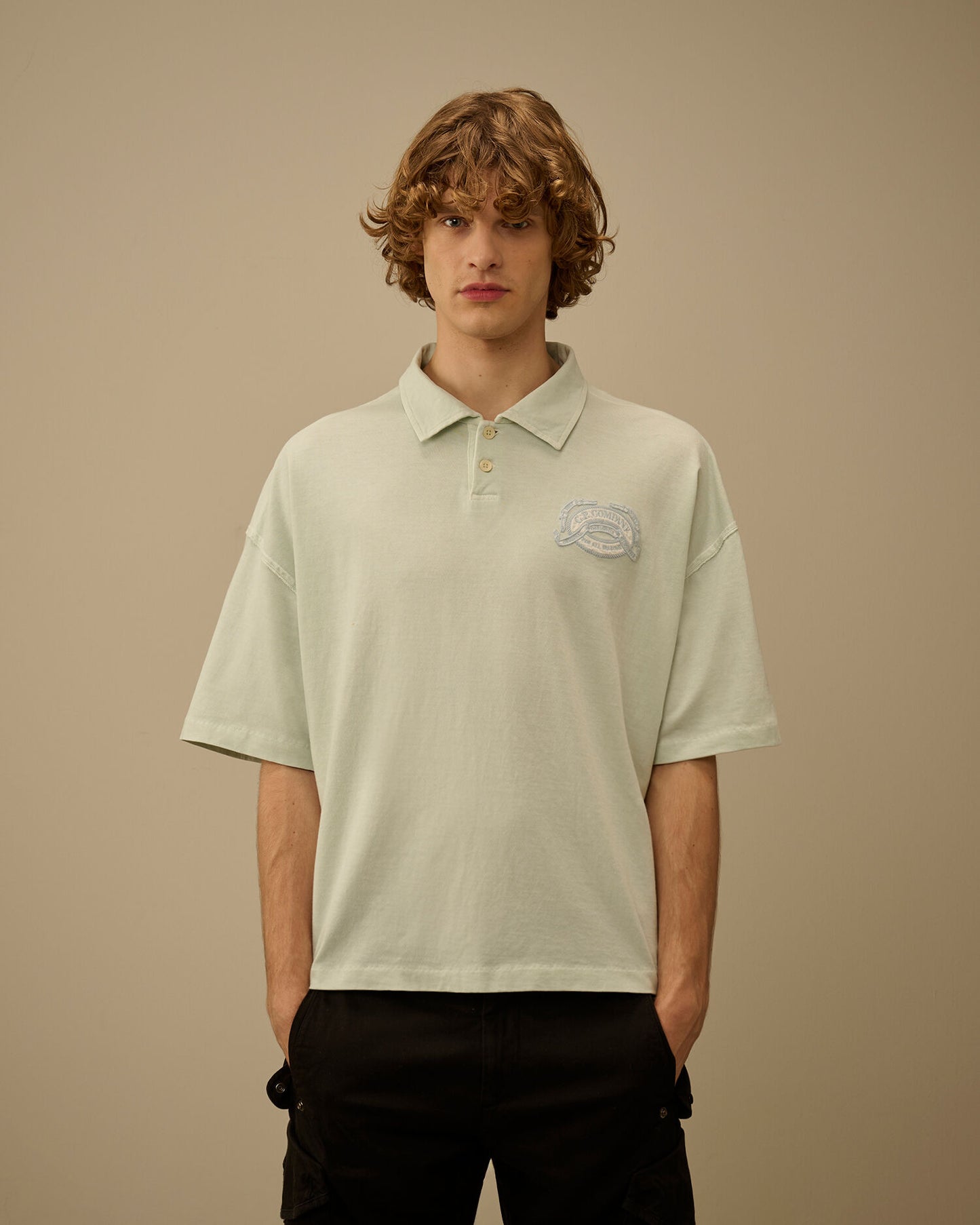 20/1 Jersey Short Sleeve Boxy Logo Polo, MISTY BLUE