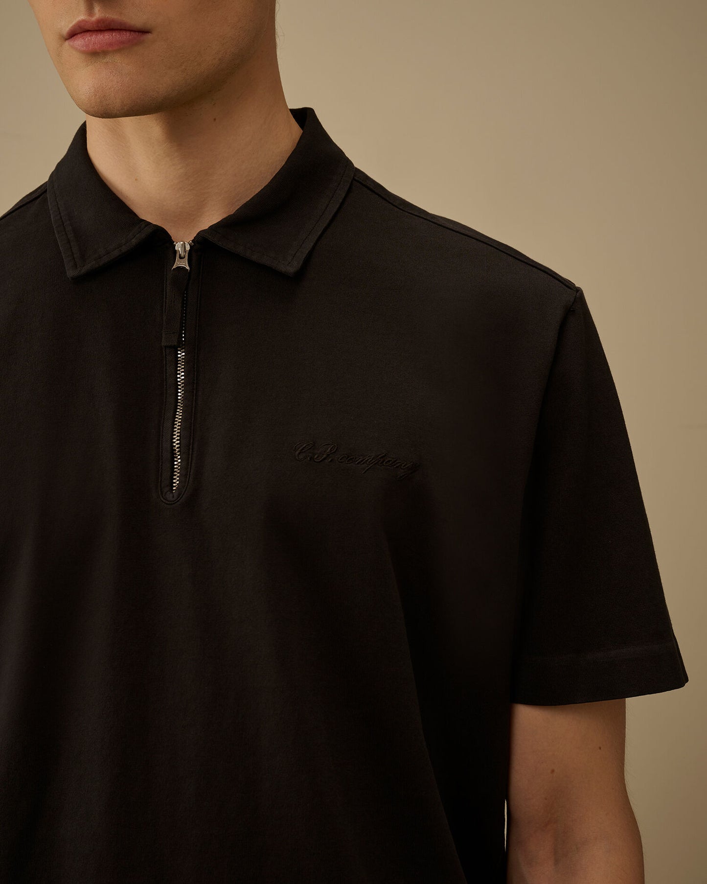 1020 Jersey Short Sleeve Half Zip Polo, BLACK