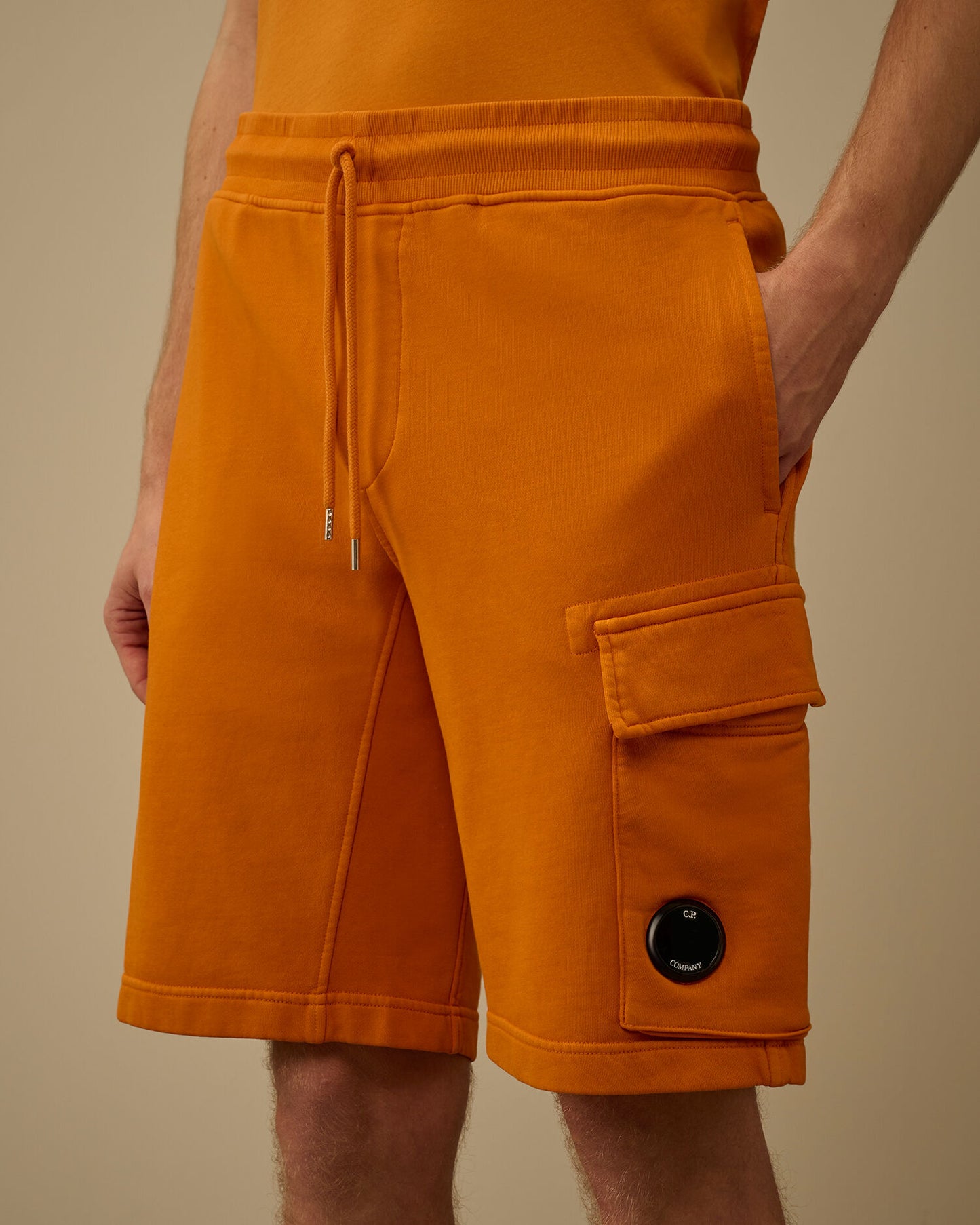 Cotton Diagonal Fleece Cargo Sweatshorts, DESERT SUN - ORANGE