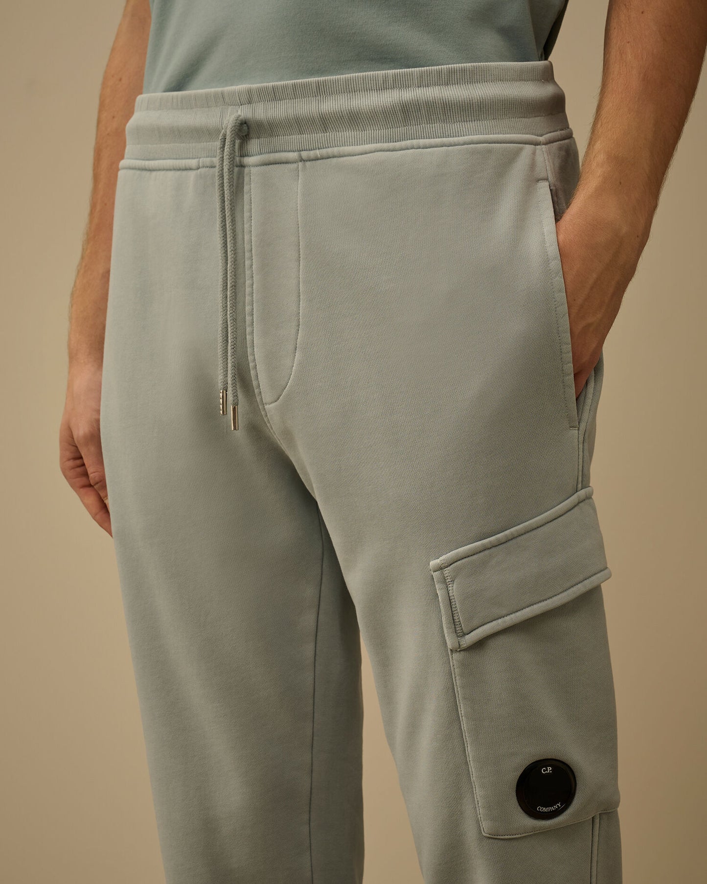 Cotton Diagonal Fleece Cargo Lens Sweatpants, SILVER BLUE
