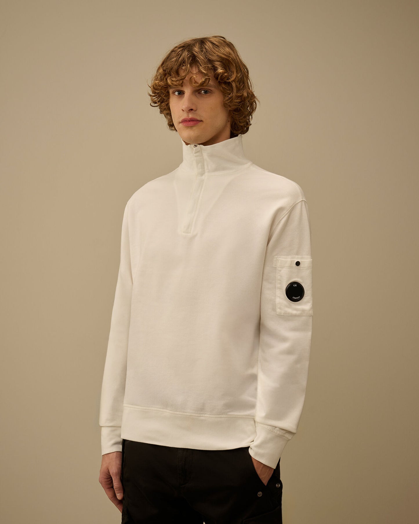 Light Fleece Half Zip Lens Sweatshirt, GAUZE WHITE