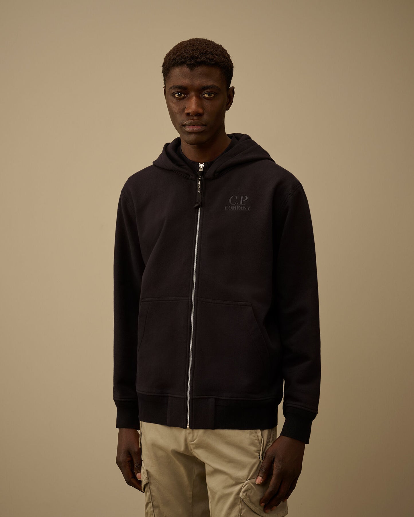 Diagonal Raised Fleece Zip Hooded Sweatshirt, TOTAL ECLIPSE - BLUE