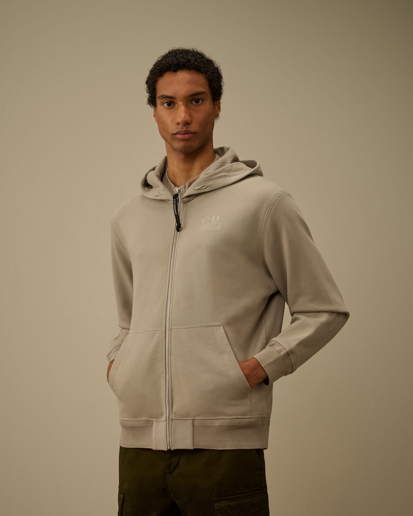 Diagonal Raised Fleece Zip Hooded Sweatshirt, DOVE - GREY
