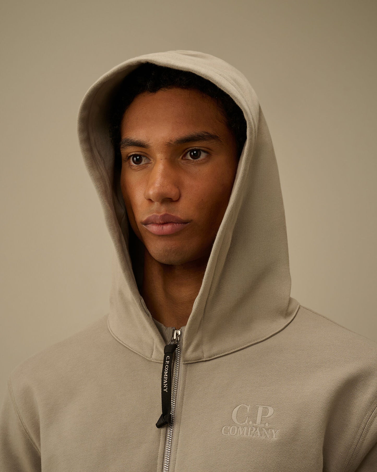 Diagonal Raised Fleece Zip Hooded Sweatshirt, DOVE - GREY