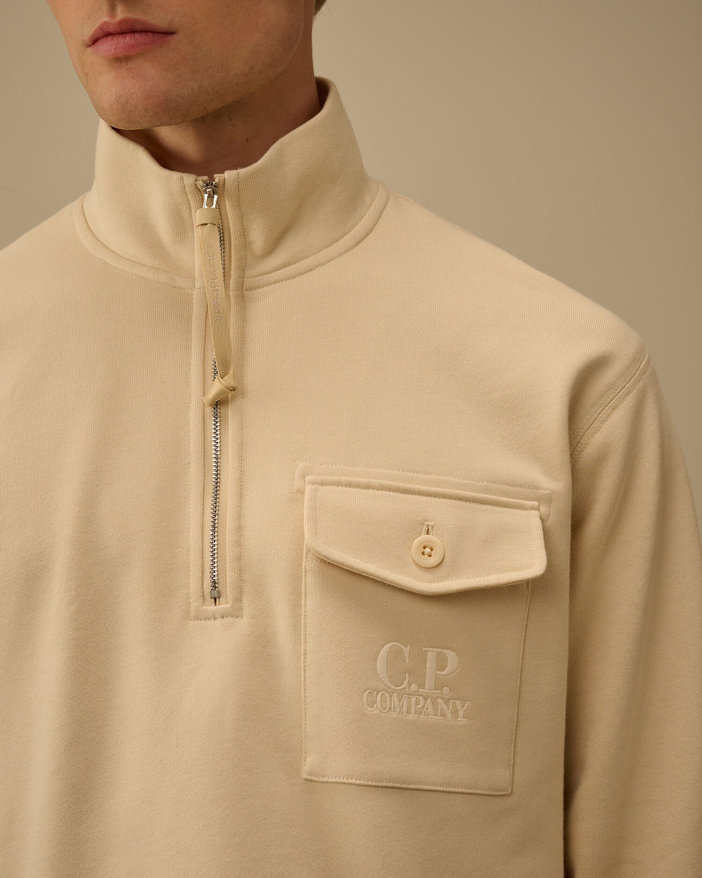 Diagonal Raised Fleece Half Zip Sweatshirt, FROZEN DEW - WHITE