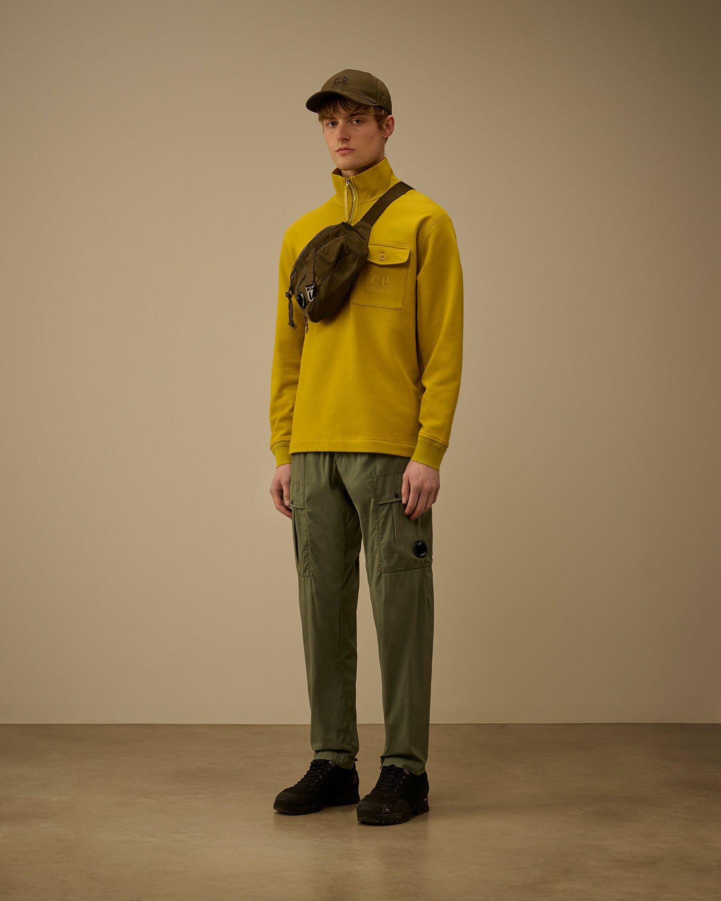 Diagonal Raised Fleece Half Zip Sweatshirt, ANTIQUE MOSS -YELLOW