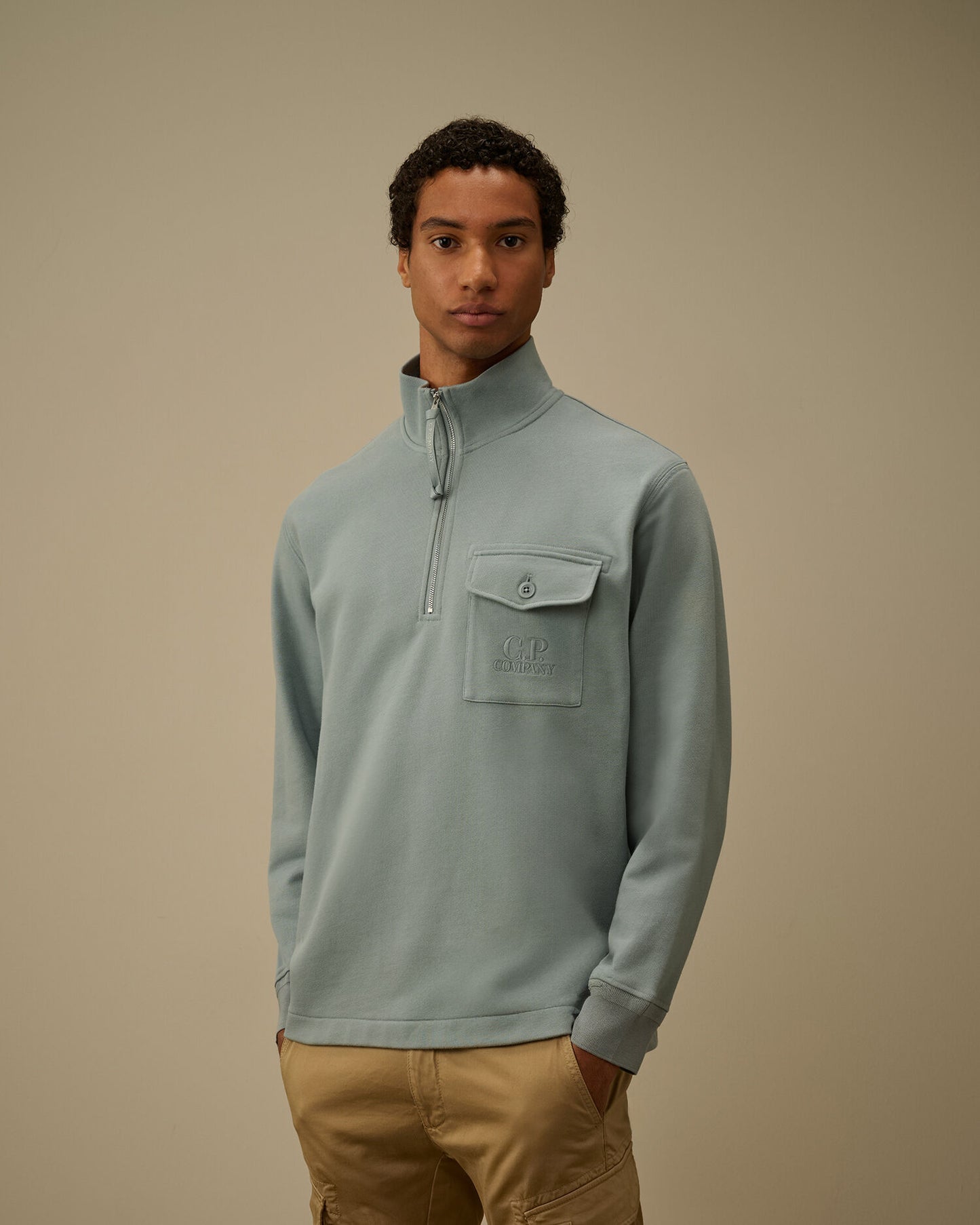 Diagonal Raised Fleece Half Zip Sweatshirt, SILVER BLUE