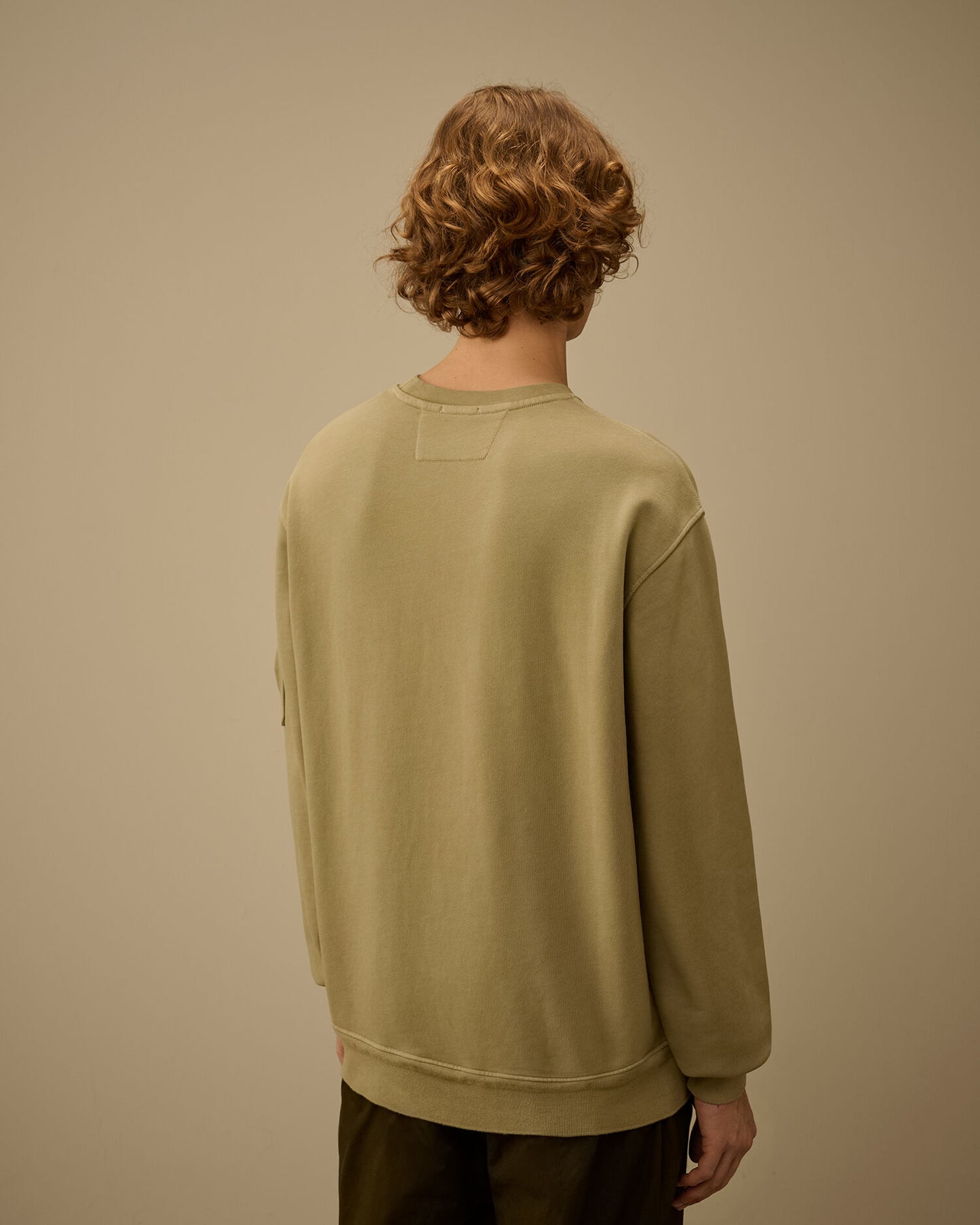 Cotton Diagonal Fleece Resist Dyed Crewneck Lens Sweatshirt, MOSS GRAY - GREEN