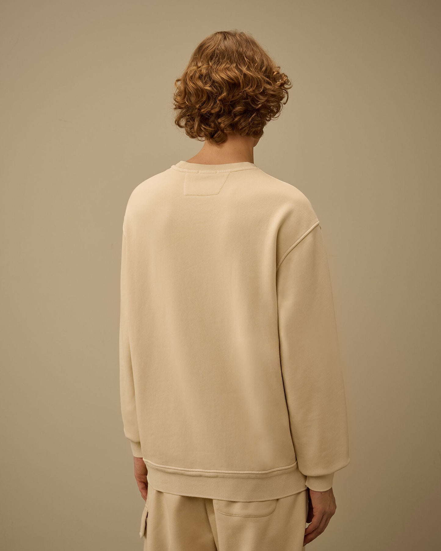 Cotton Diagonal Fleece Resist Dyed Crewneck Logo Sweatshirt, FROZEN DEW - WHITE