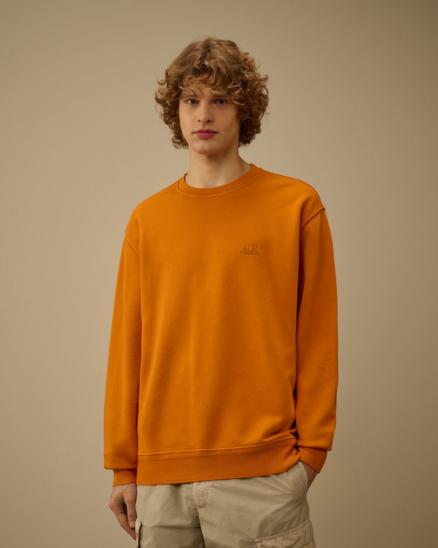 Cotton Diagonal Fleece Resist Dyed Crewneck Logo Sweatshirt, DESERT SUN - ORANGE