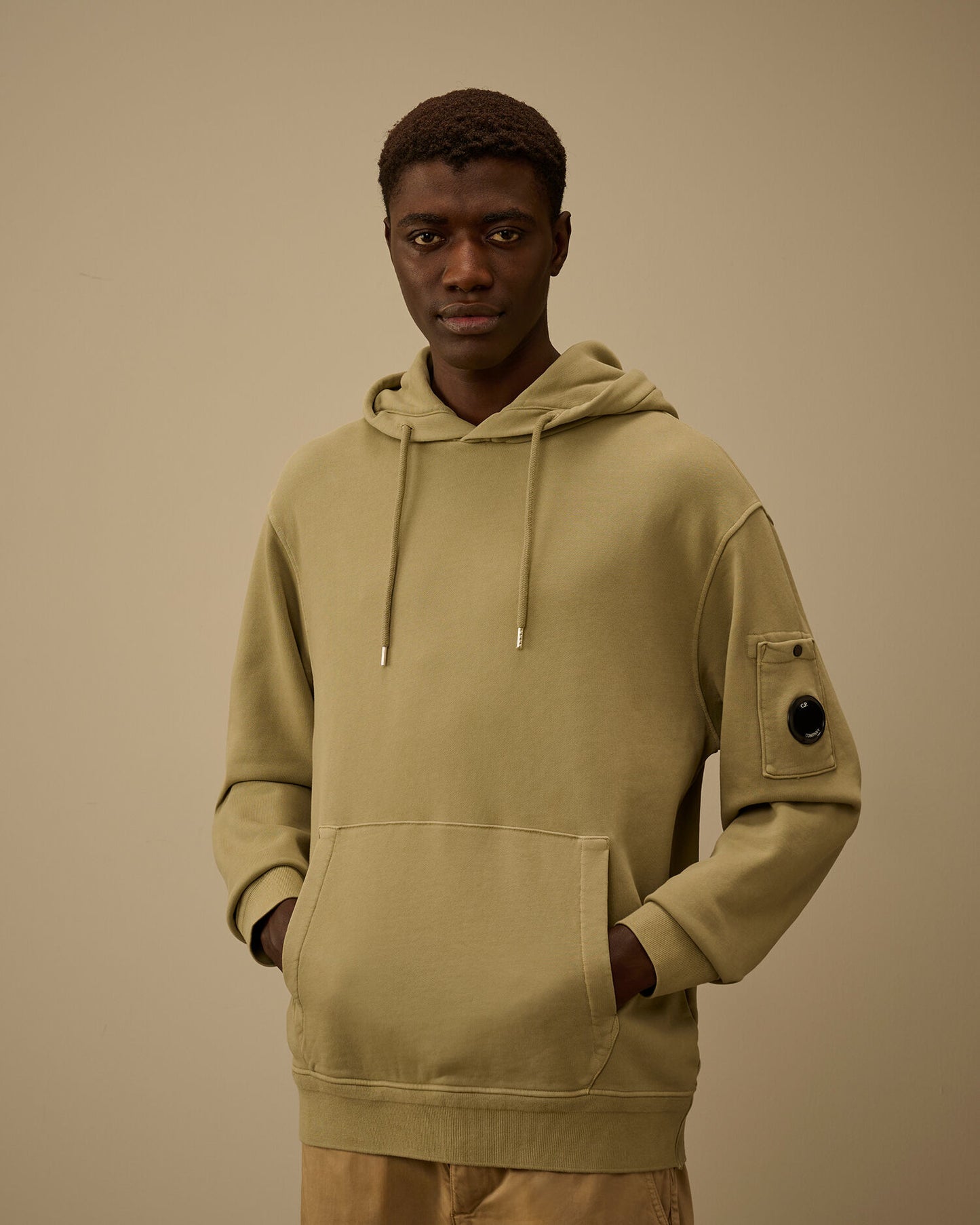 Cotton Diagonal Fleece Hooded Lens Sweatshirt, MOSS GRAY - GREEN