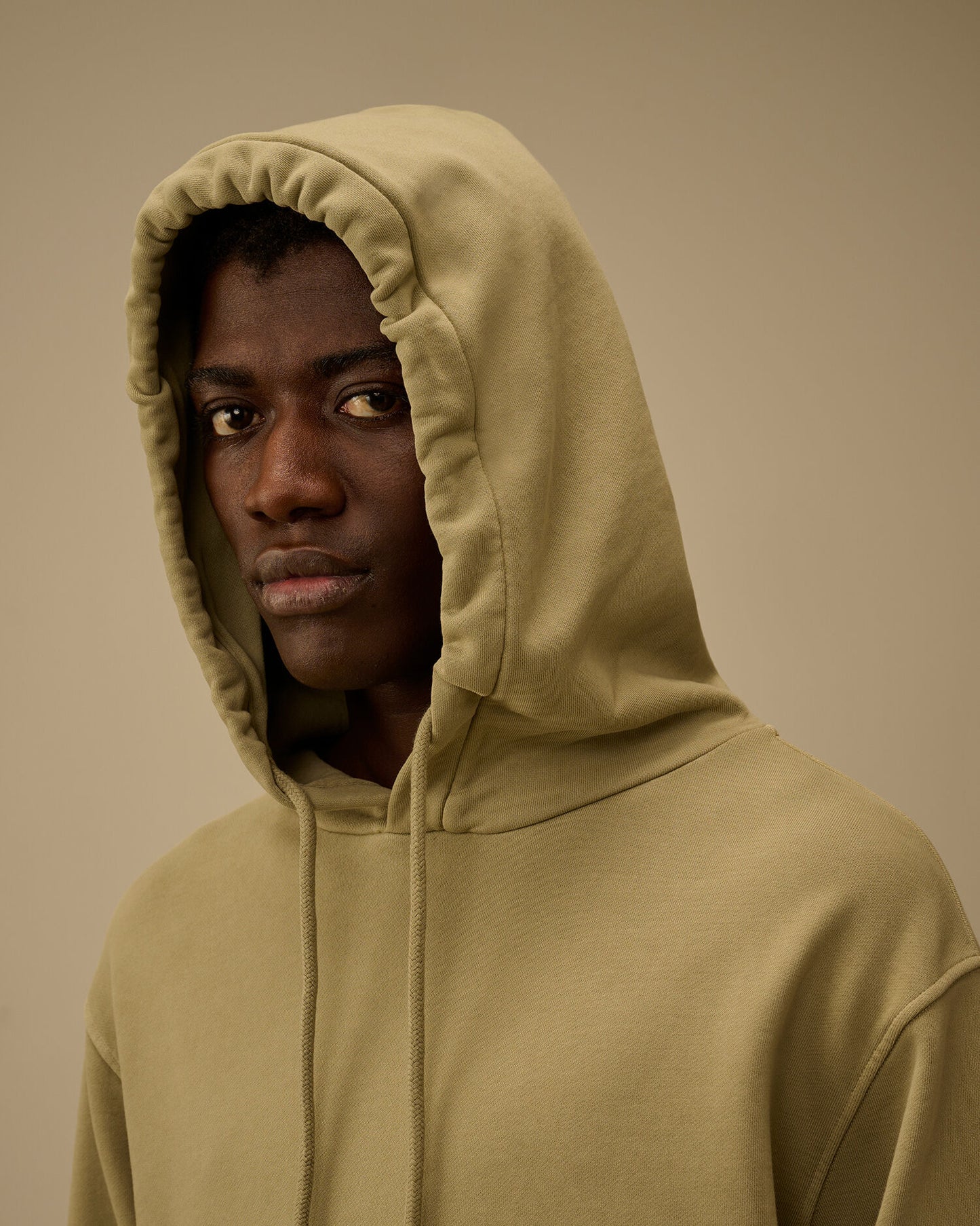 Cotton Diagonal Fleece Hooded Lens Sweatshirt, MOSS GRAY - GREEN