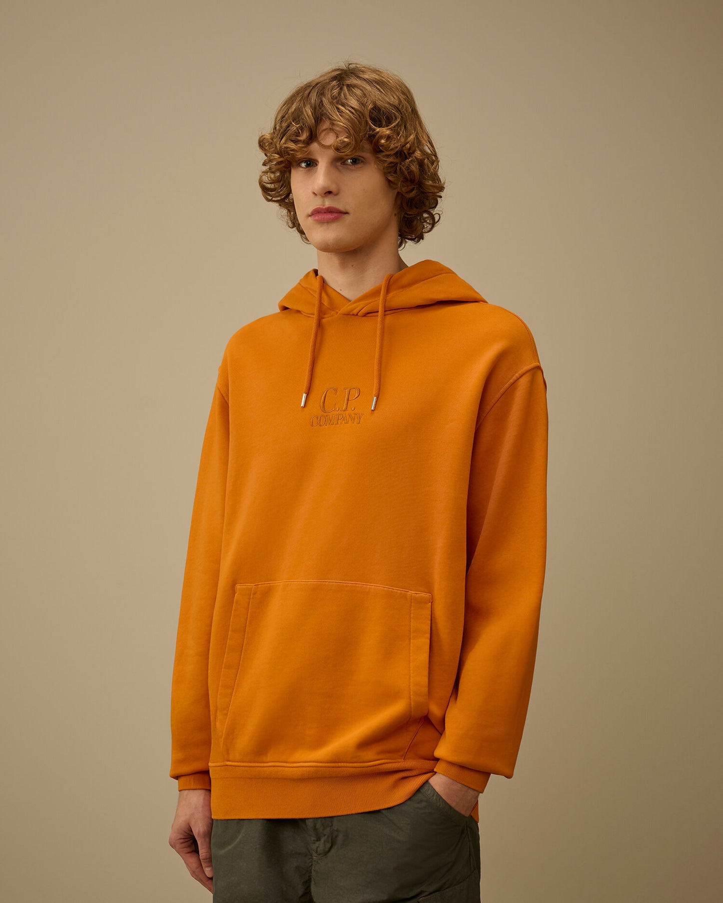 Cotton Diagonal Fleece Hooded Sweatshirt, DESERT SUN - ORANGE