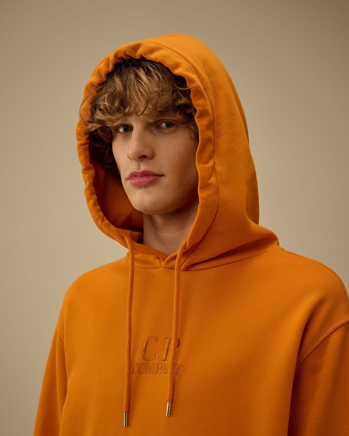 Cotton Diagonal Fleece Hooded Sweatshirt, DESERT SUN - ORANGE