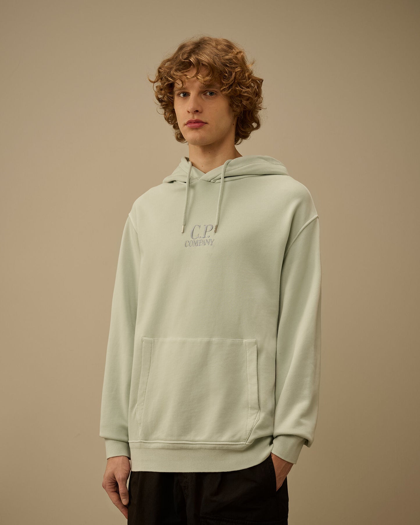 Cotton Diagonal Fleece Hooded Sweatshirt, MISTY BLUE