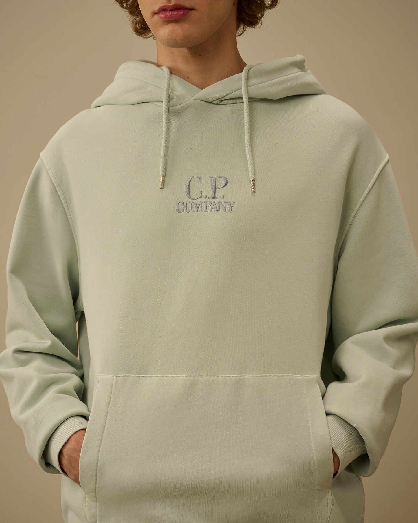 Cotton Diagonal Fleece Hooded Sweatshirt, MISTY BLUE