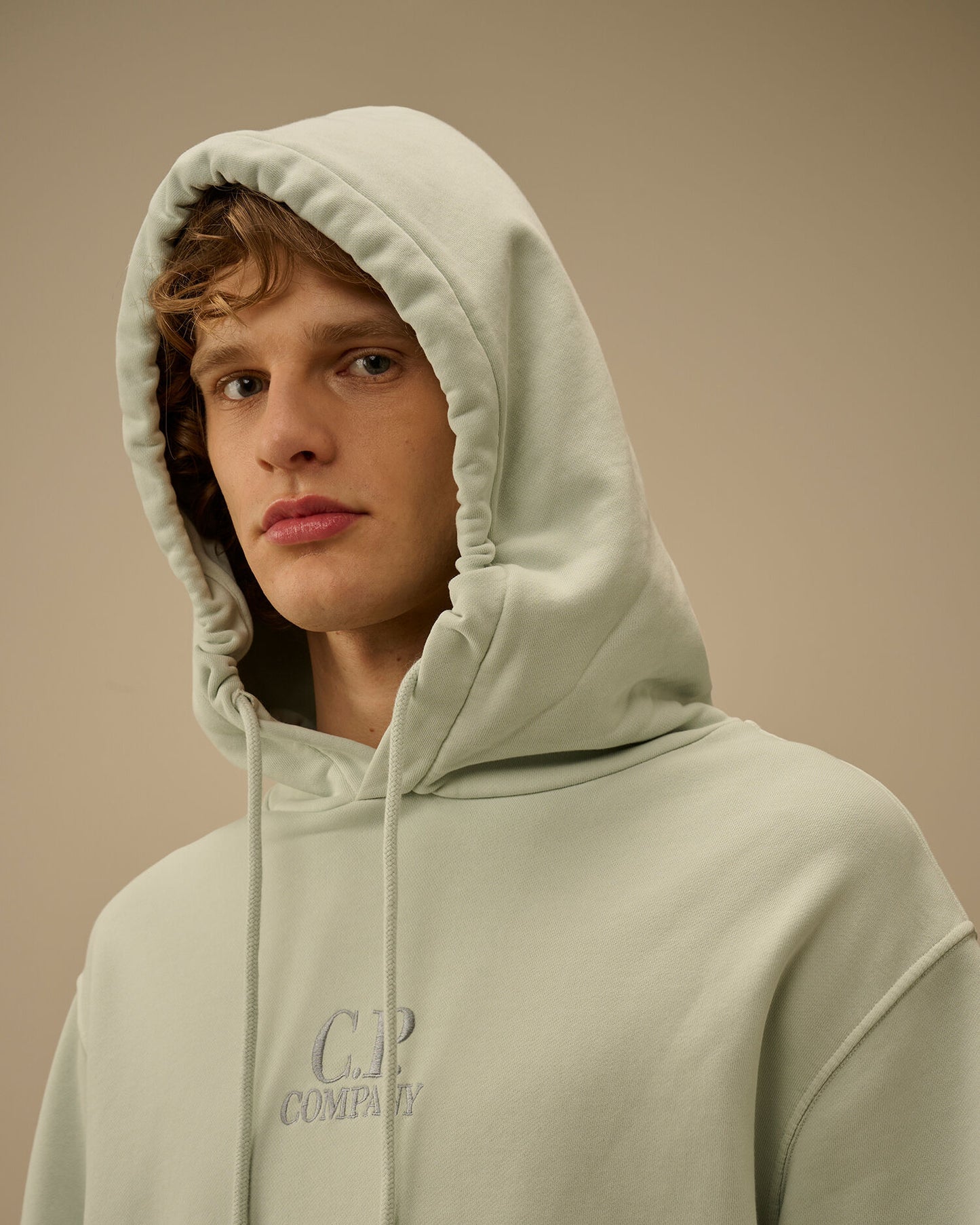 Cotton Diagonal Fleece Hooded Sweatshirt, MISTY BLUE