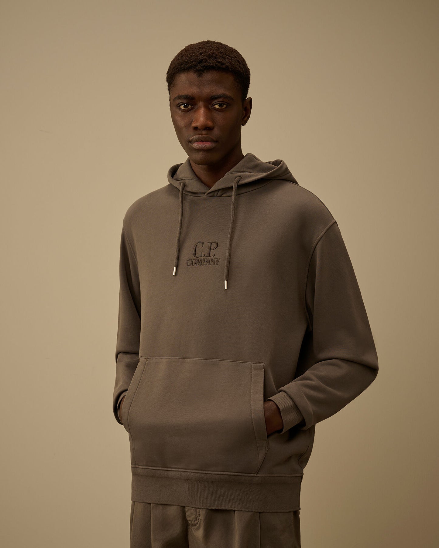 Cotton Diagonal Fleece Hooded Sweatshirt, GUNMETAL - GREY