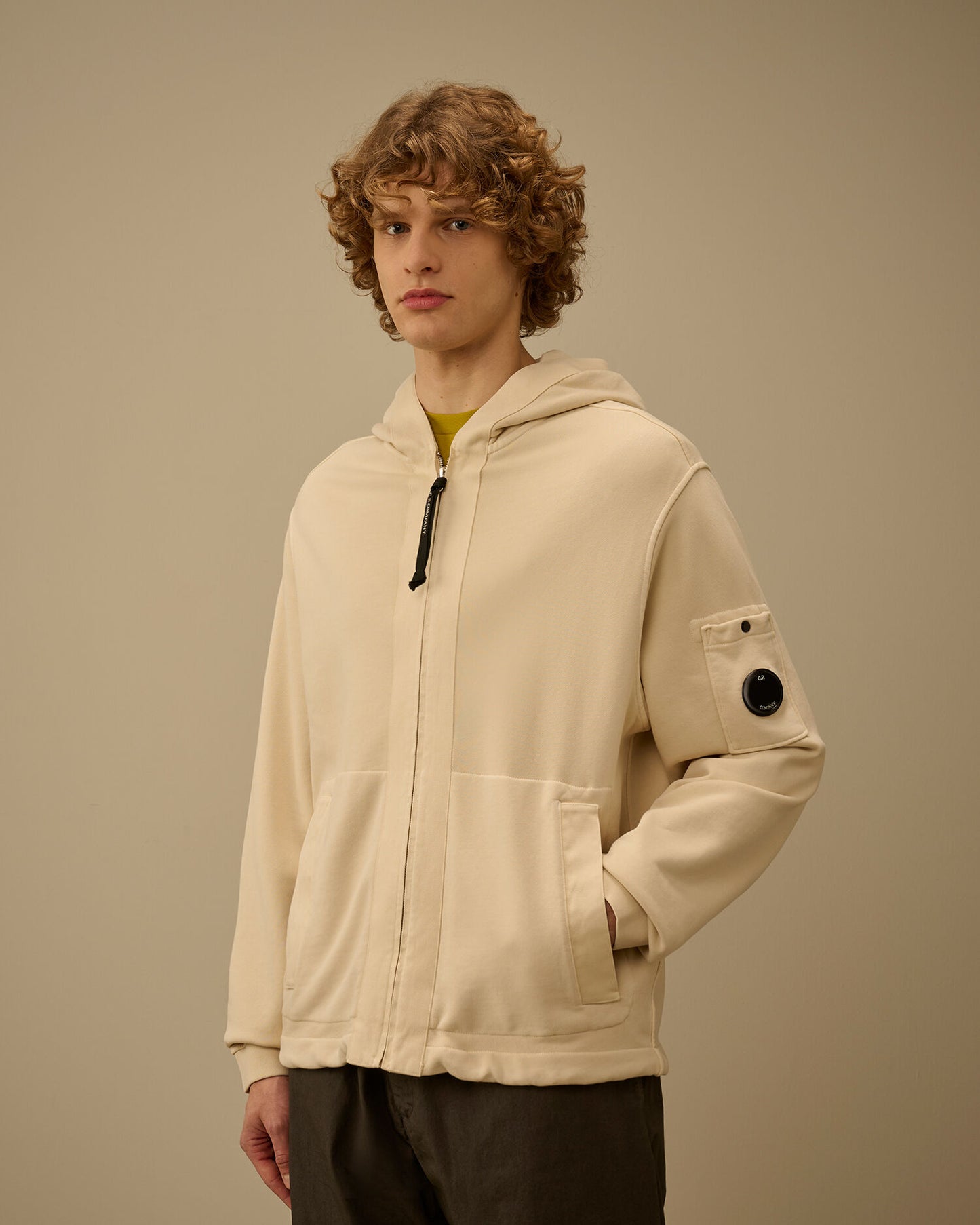 Cotton Diagonal Fleece Zip Hooded Sweatshirt, FROZEN DEW - WHITE