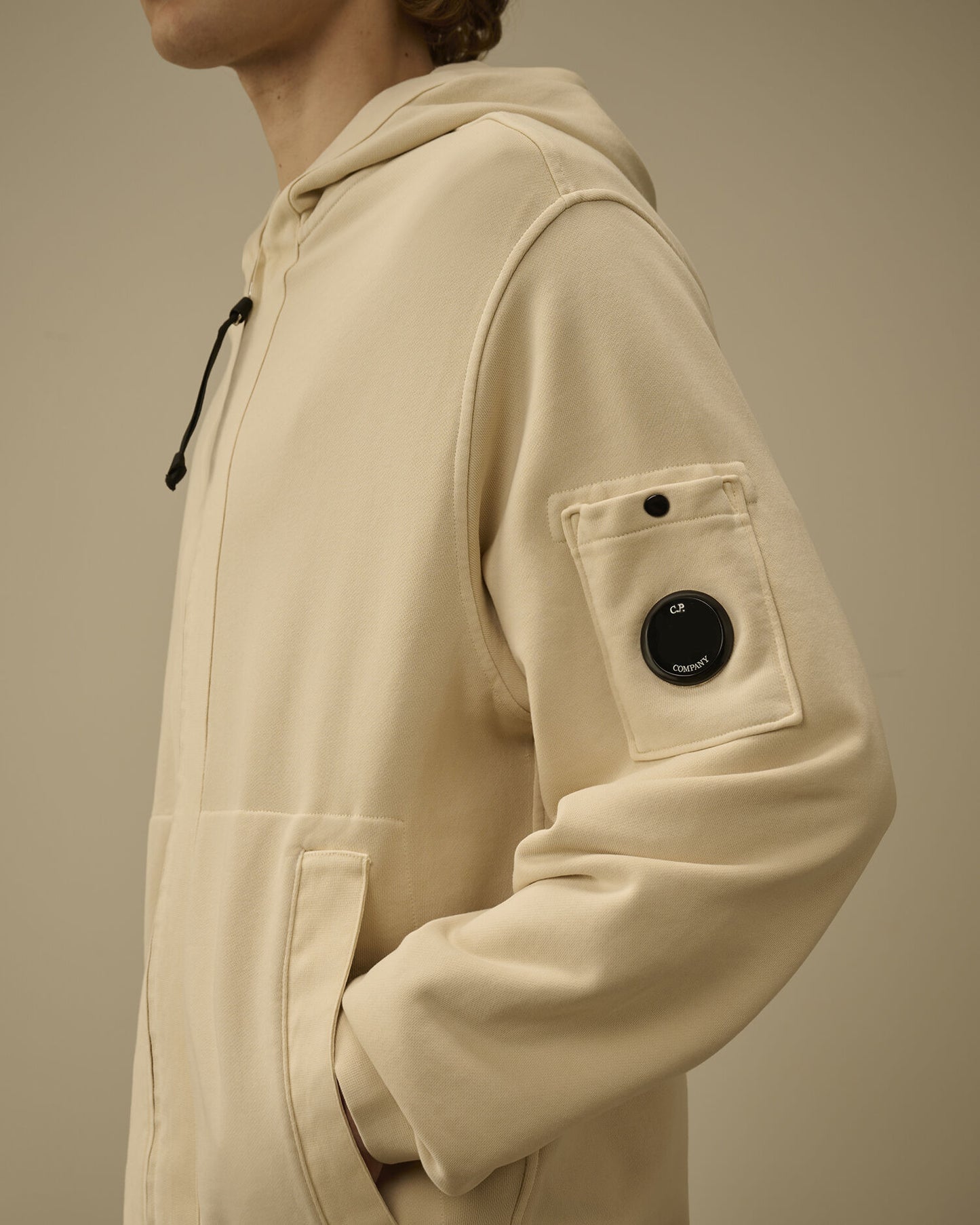 Cotton Diagonal Fleece Zip Hooded Sweatshirt, FROZEN DEW - WHITE
