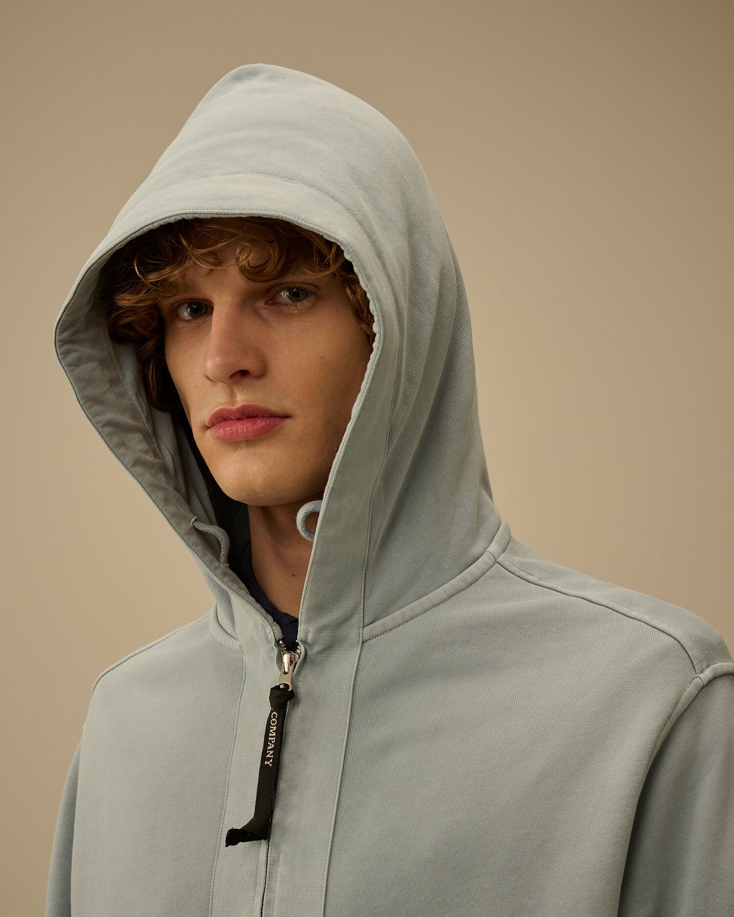 Cotton Diagonal Fleece Zip Hooded Sweatshirt, SILVER BLUE