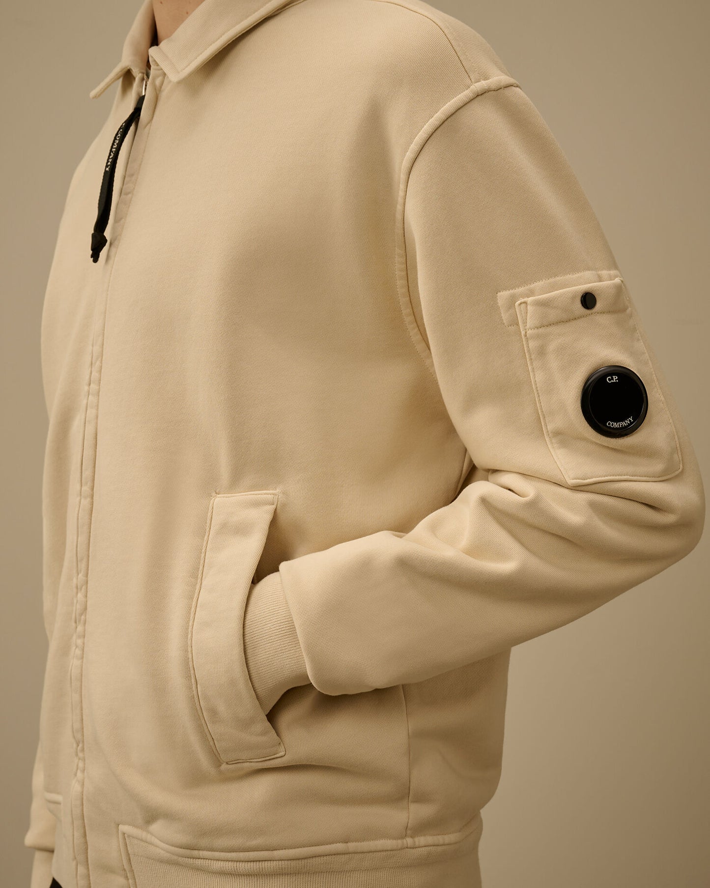 Cotton Diagonal Fleece Zip Lens Sweatshirt, FROZEN DEW - WHITE
