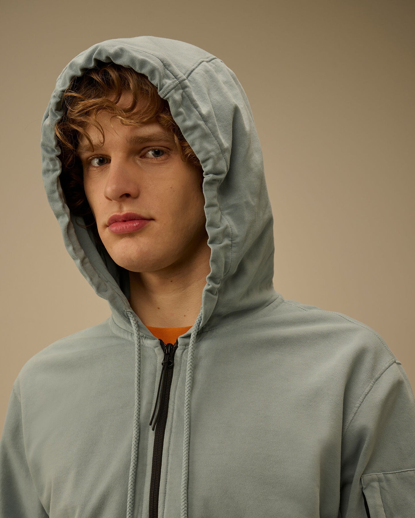 Light Fleece Zip Hooded Lens Sweatshirt, SILVER BLUE