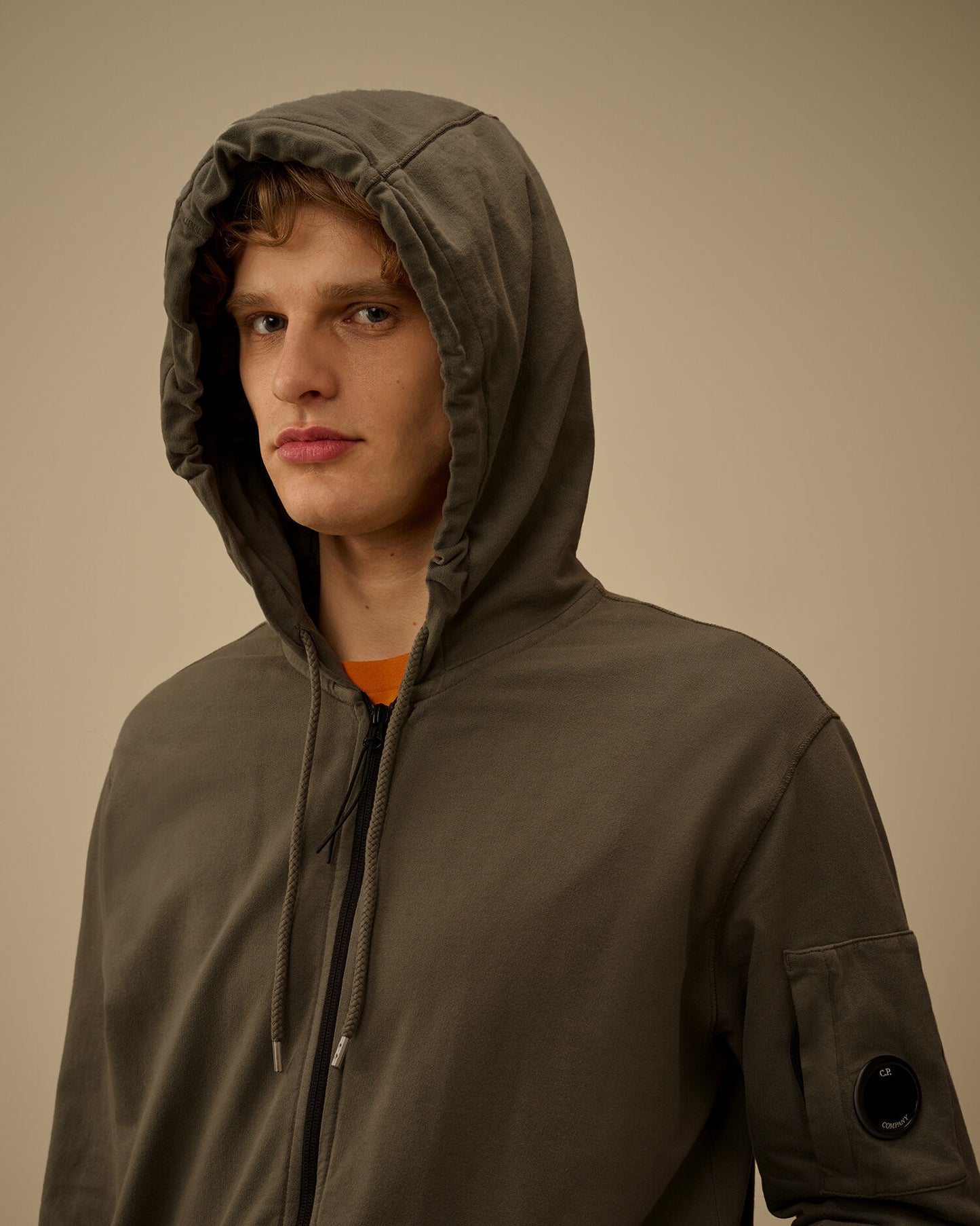Light Fleece Zip Hooded Lens Sweatshirt, GUNMETAL - GREY