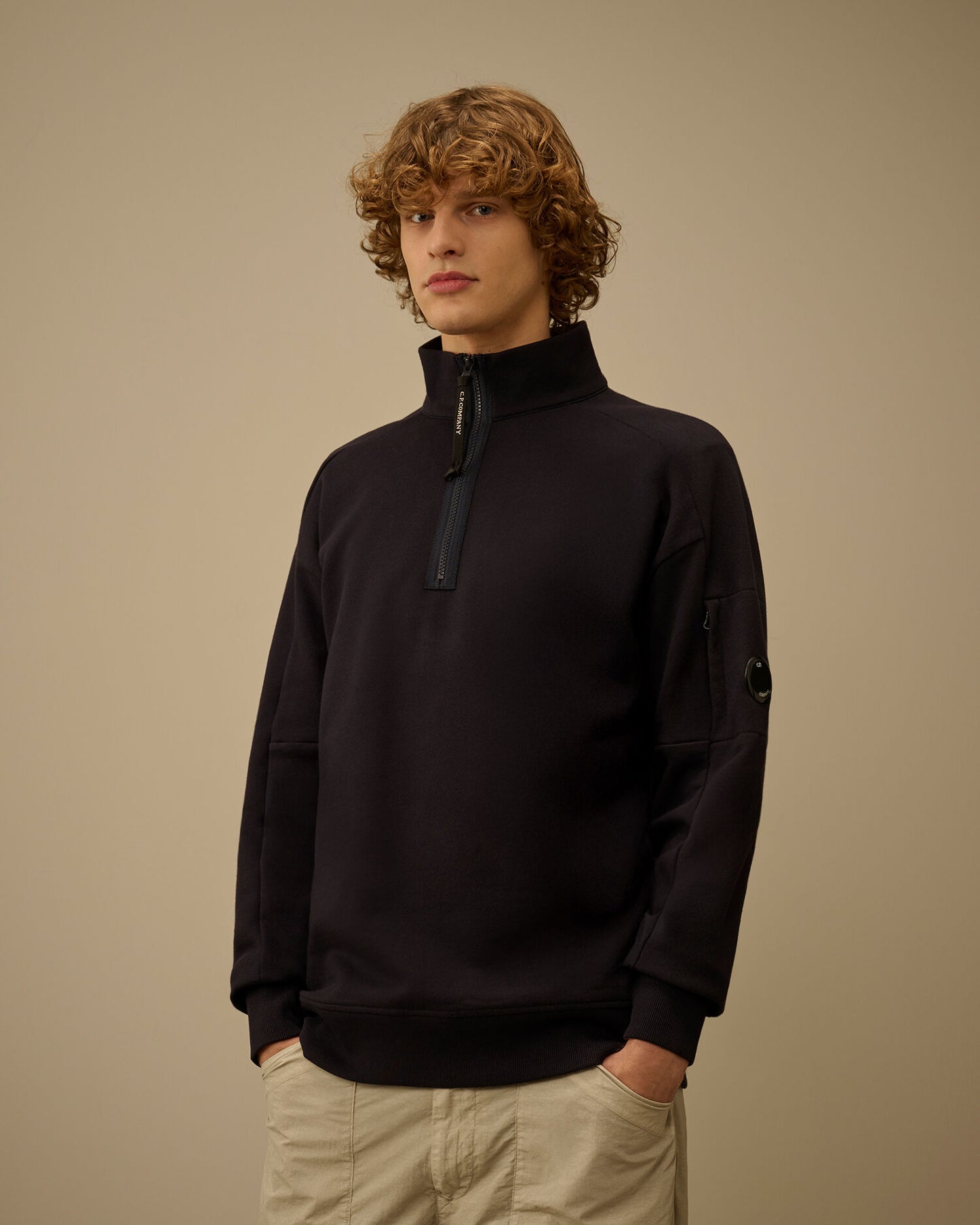Diagonal Raised Fleece Half Zip Lens Sweatshirt, TOTAL ECLIPSE - BLUE