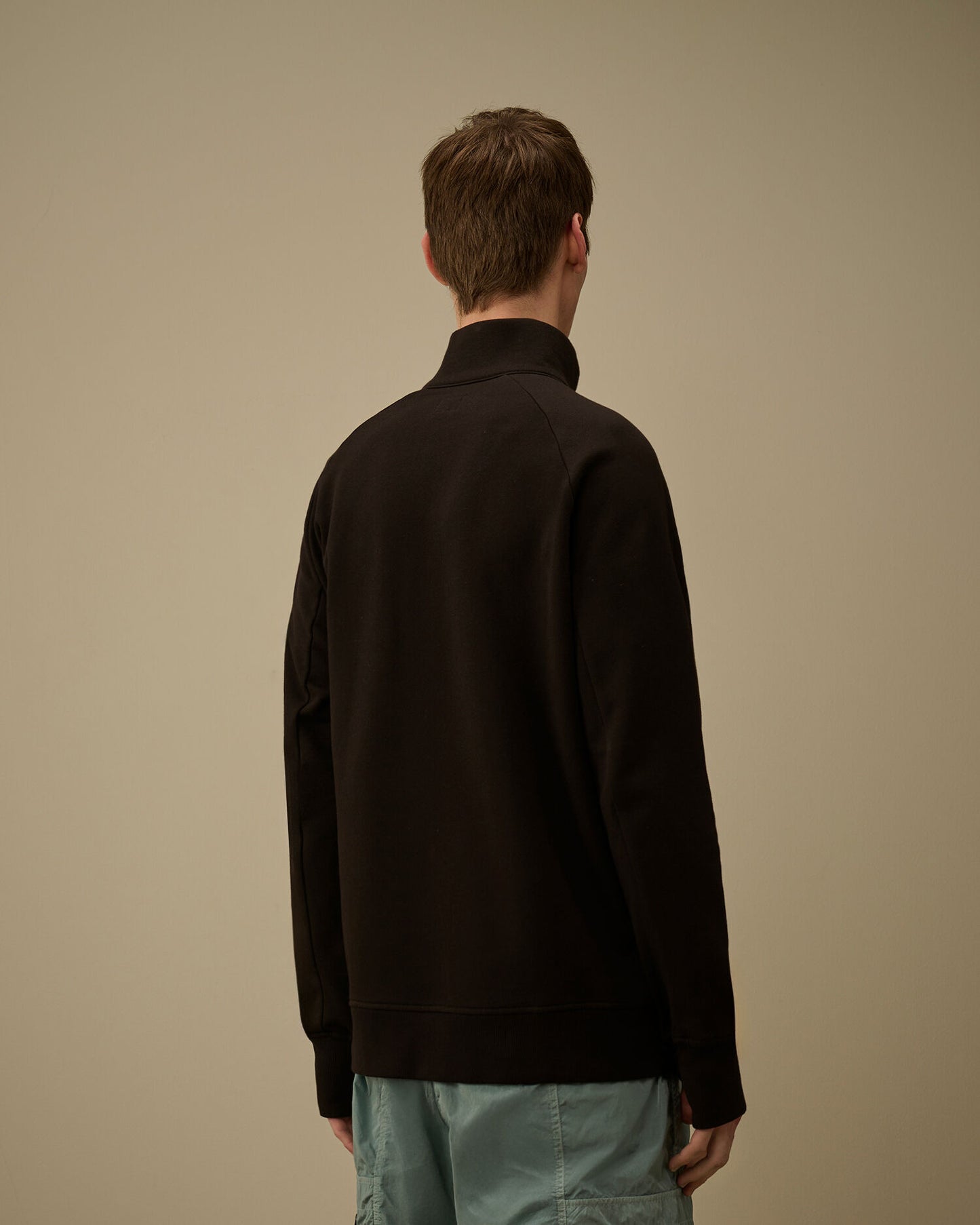 Diagonal Raised Fleece Half Zip Lens Sweatshirt, BLACK