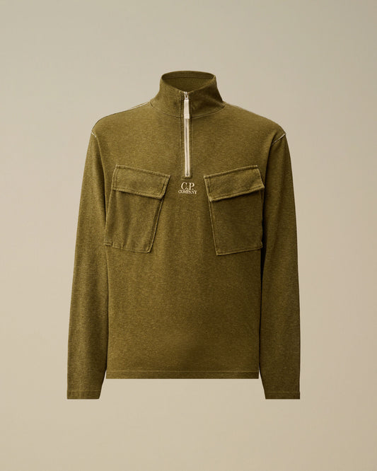 Heavy Jersey Plated Half Zip Sweatshirt, DRIED HERB - GREEN