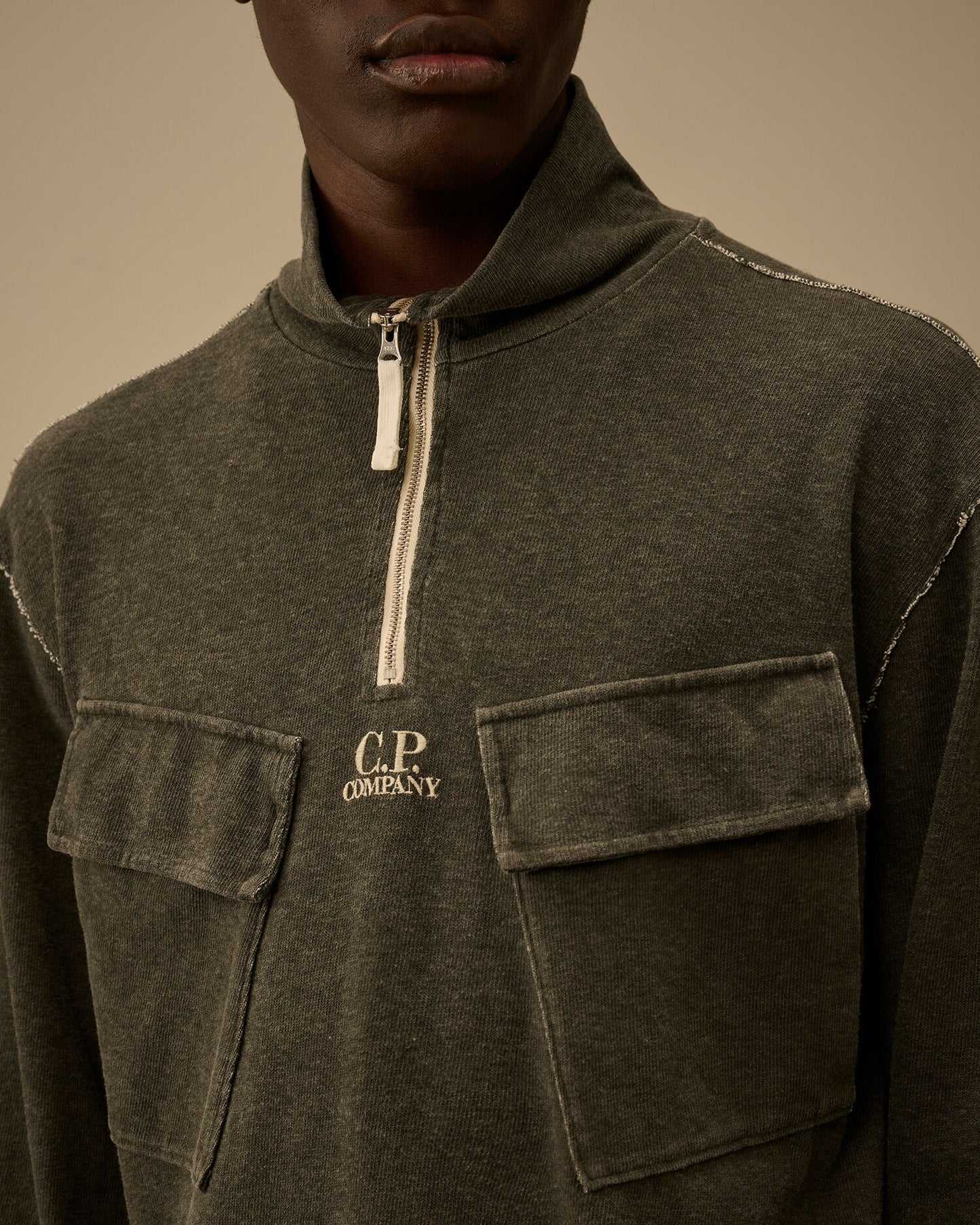 Heavy Jersey Plated Half Zip Sweatshirt, GUNMETAL - GREY