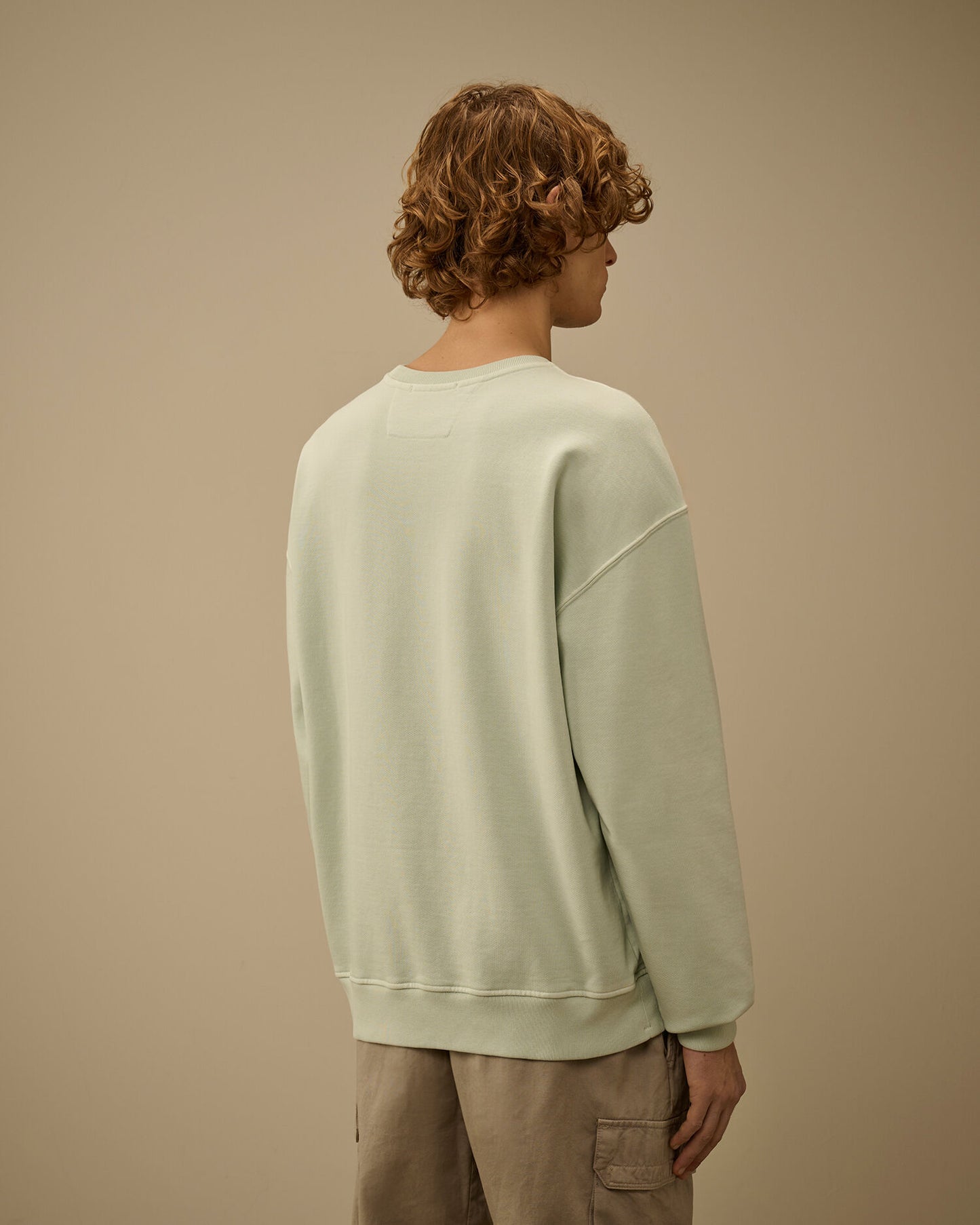 Diagonal Fleece Boxy Logo Crewneck Sweatshirt, MISTY BLUE