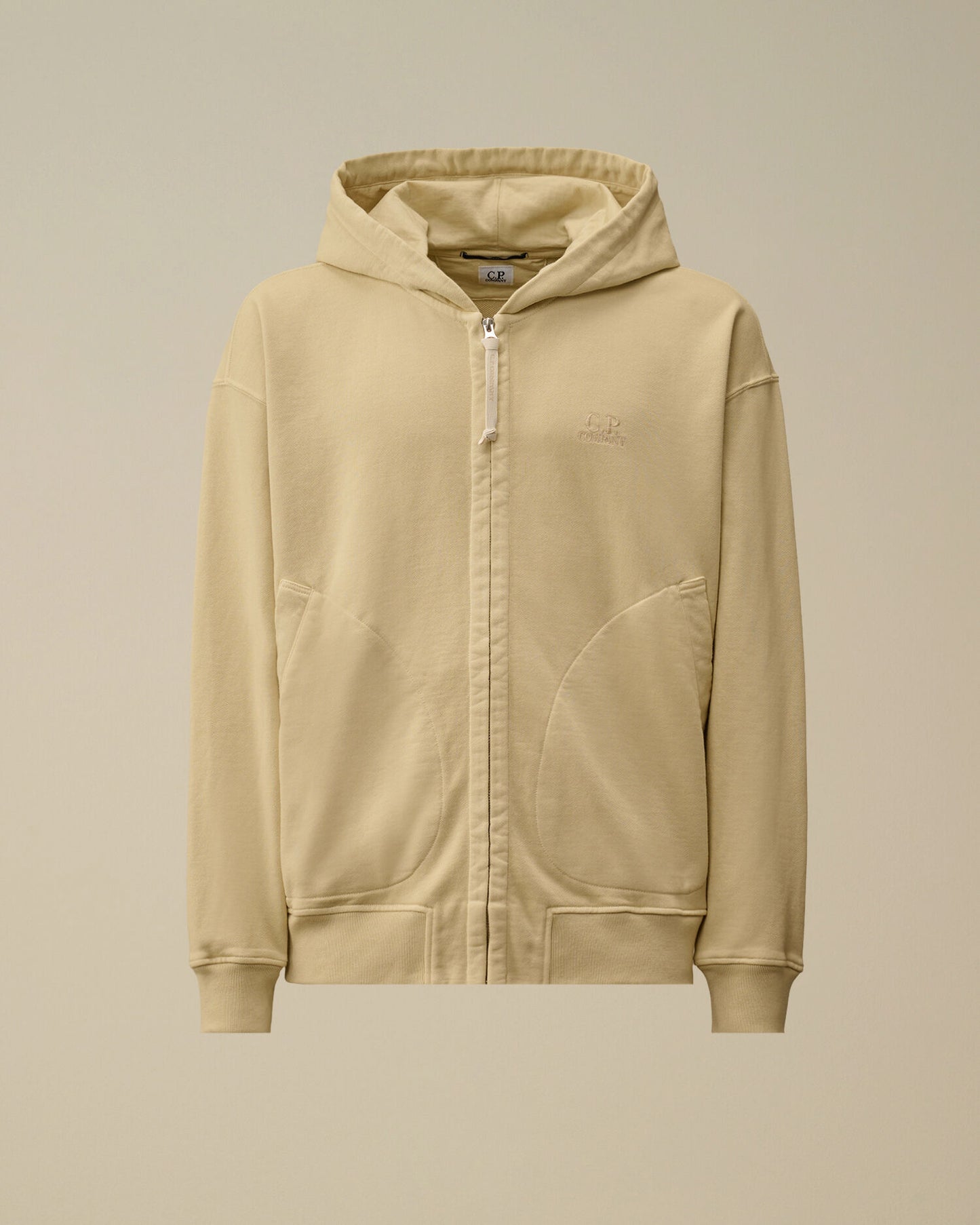 Diagonal Fleece Boxy Zip Hooded Sweatshirt, FROZEN DEW - WHITE