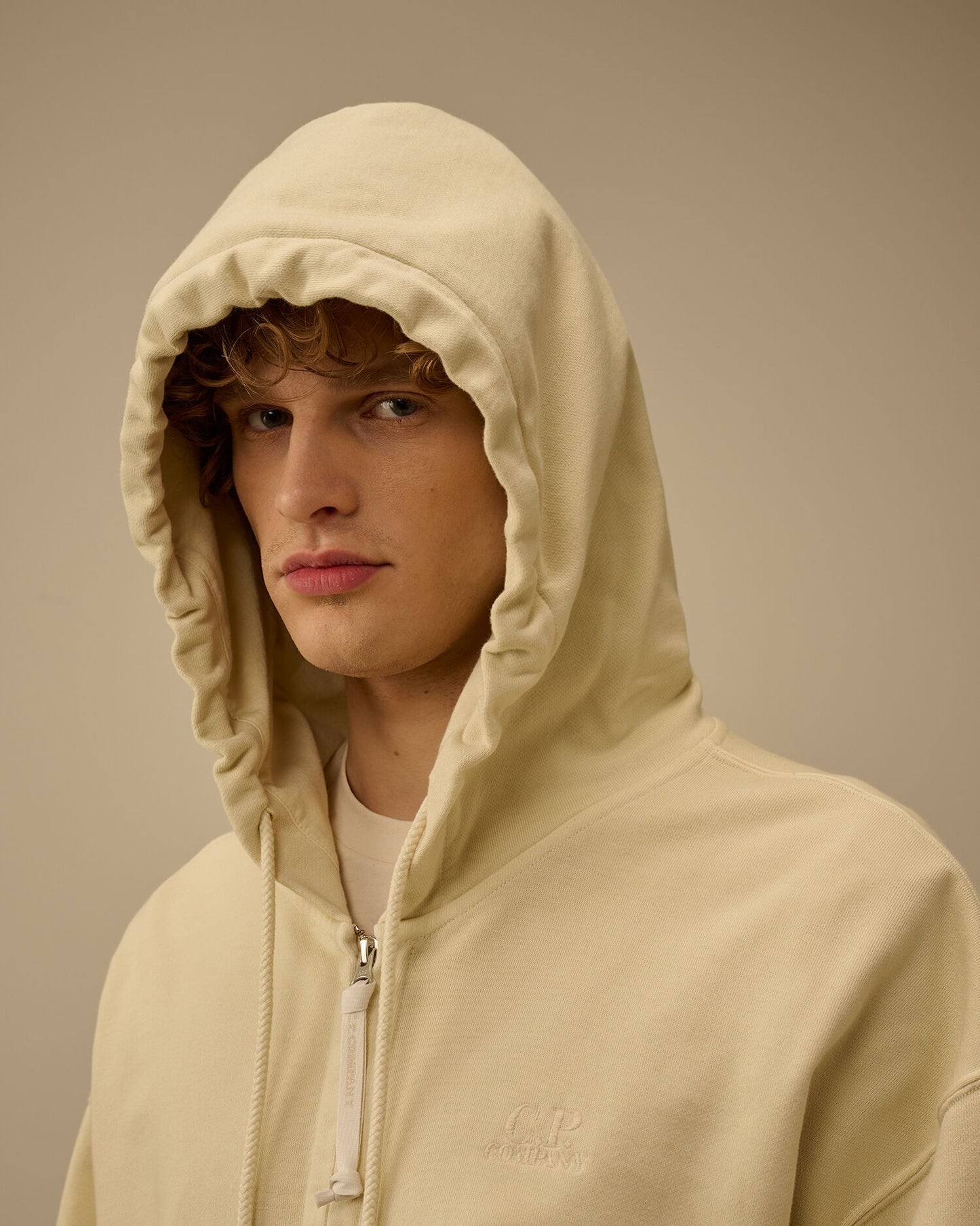 Diagonal Fleece Boxy Zip Hooded Sweatshirt, FROZEN DEW - WHITE