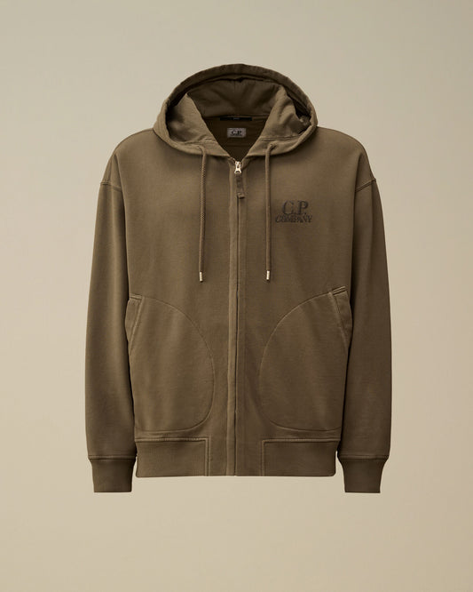 Diagonal Fleece Boxy Zip Hooded Sweatshirt, GUNMETAL - GREY