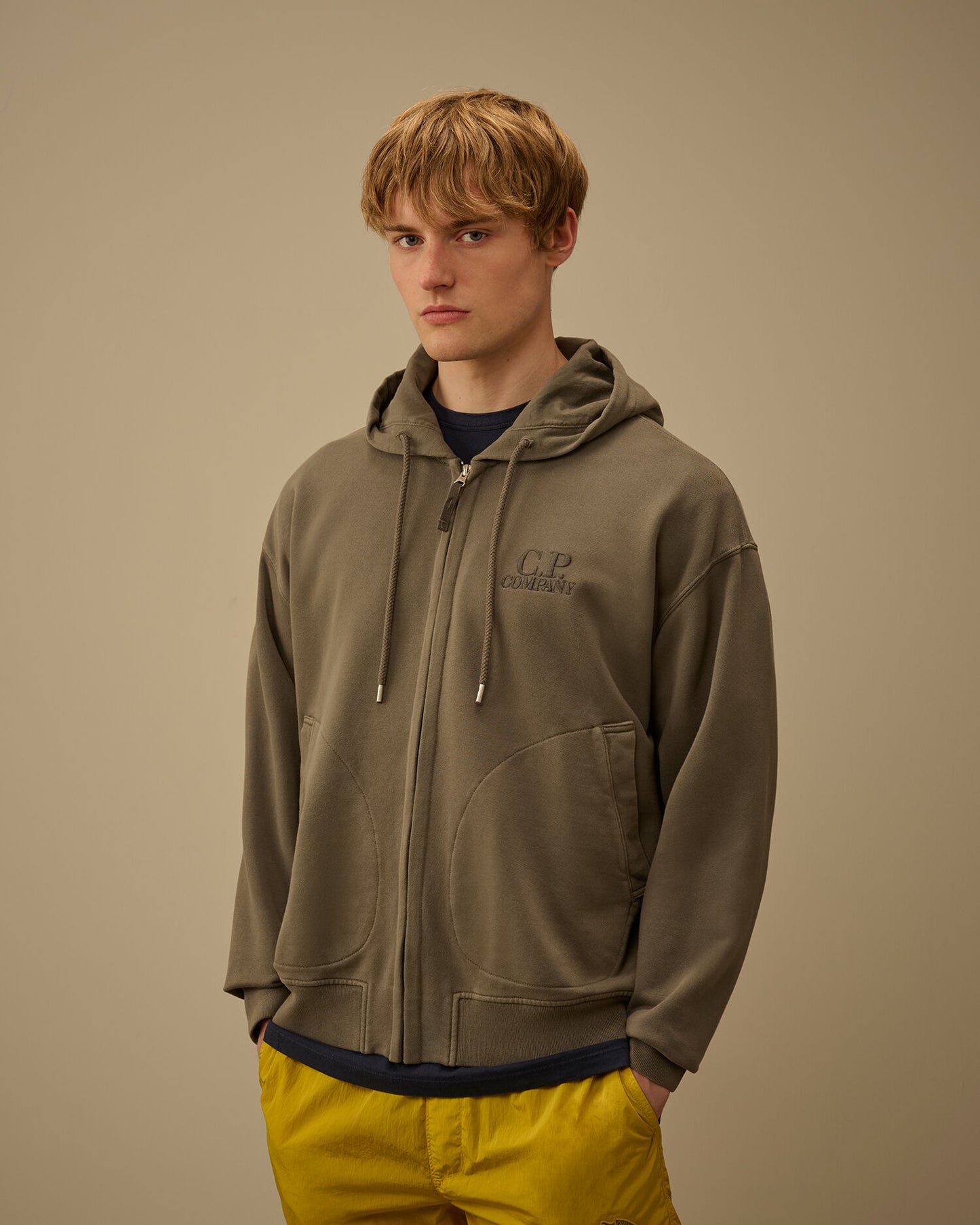Diagonal Fleece Boxy Zip Hooded Sweatshirt, GUNMETAL - GREY