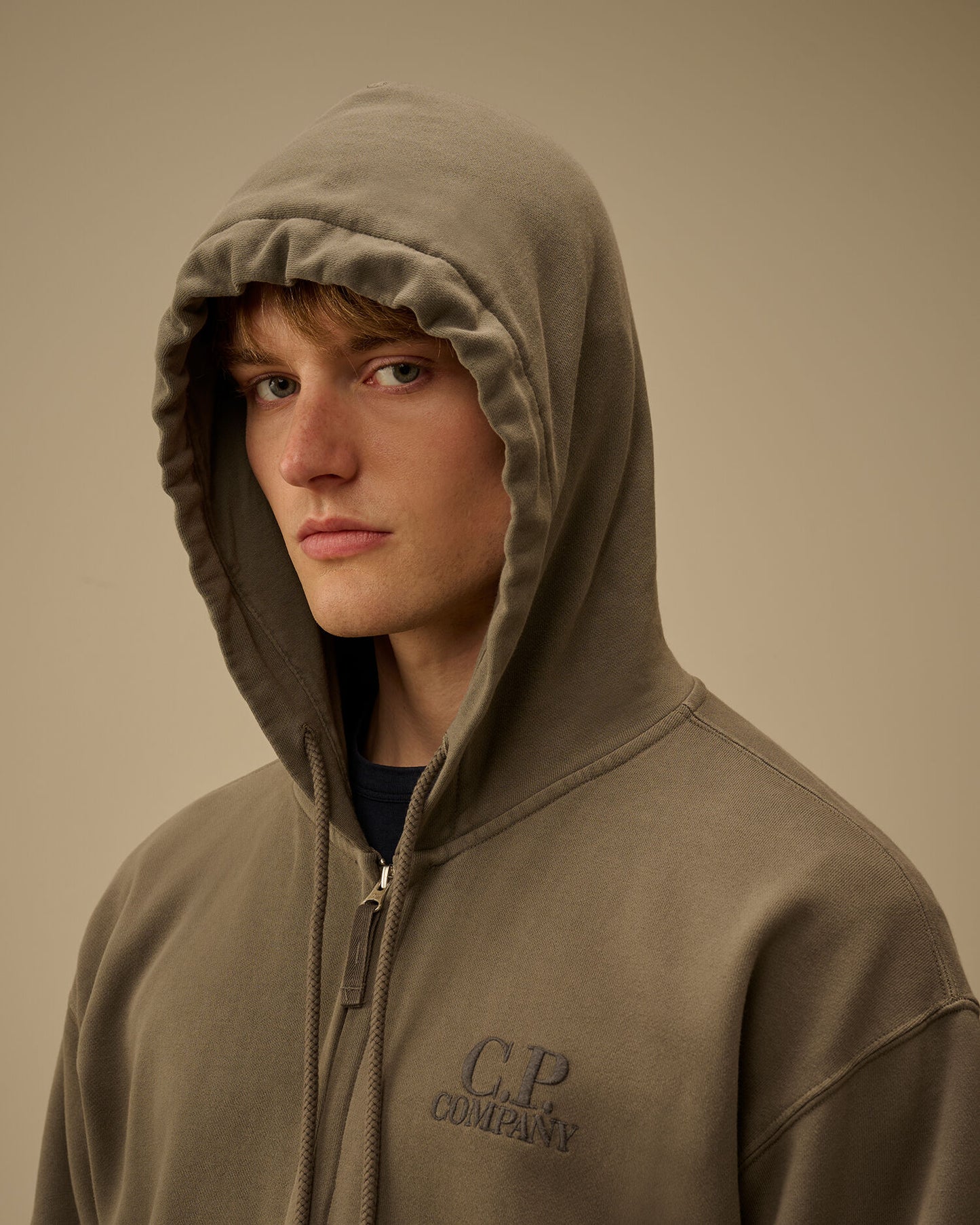 Diagonal Fleece Boxy Zip Hooded Sweatshirt, GUNMETAL - GREY