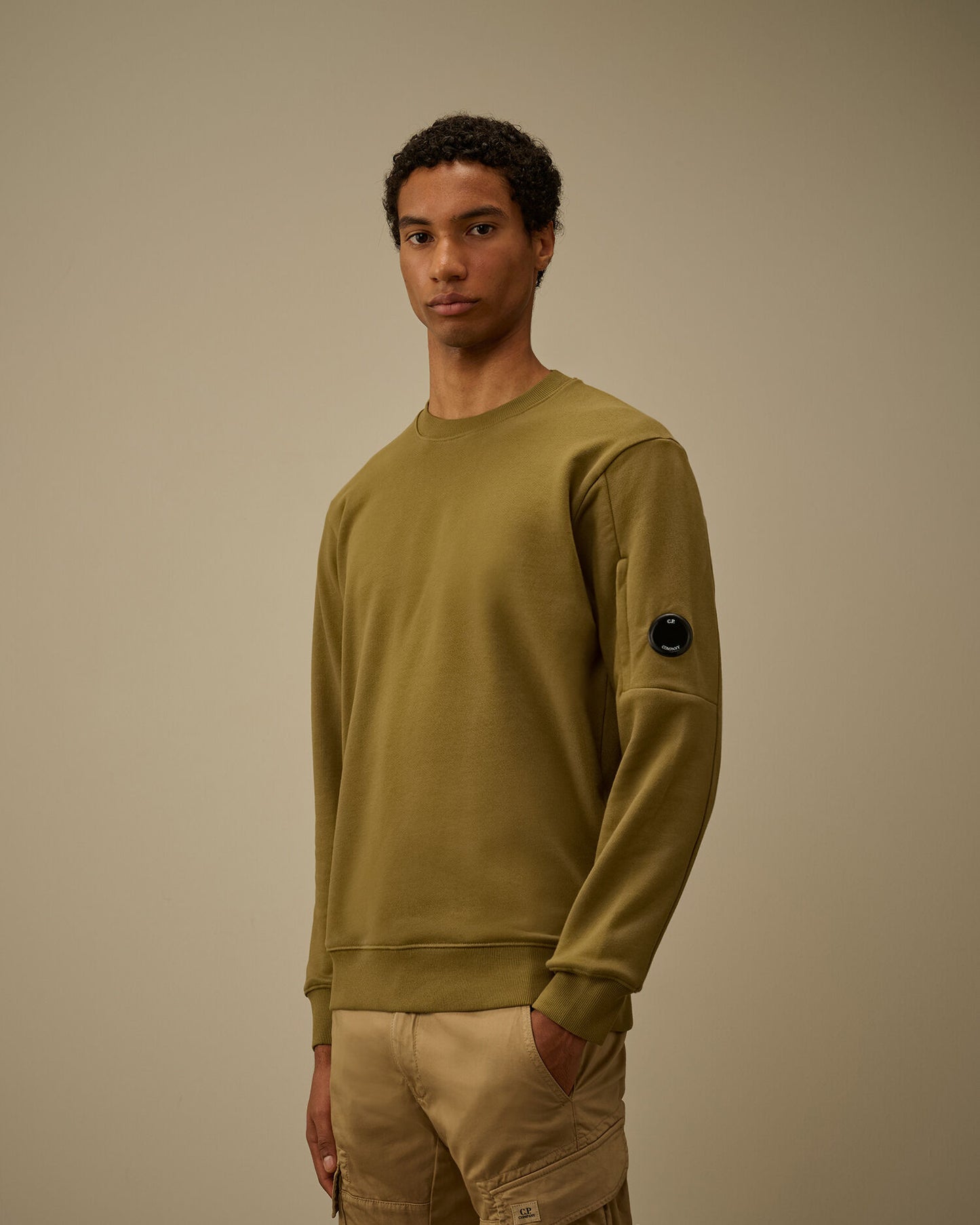Diagonal Raised Fleece Crewneck Lens Sweatshirt, DRIED HERB - GREEN
