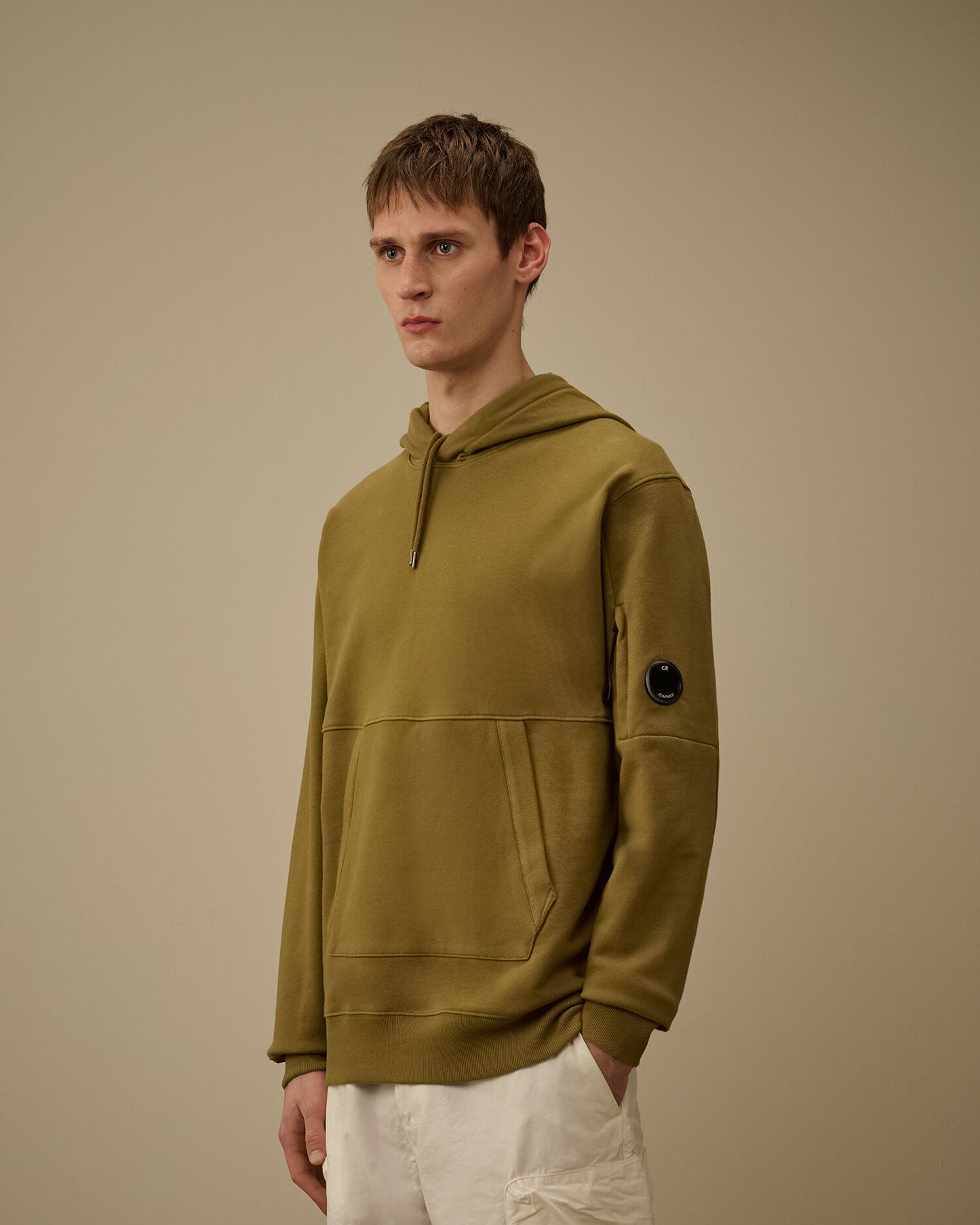 Diagonal Raised Fleece Hooded Lens Sweatshirt, DRIED HERB - GREEN
