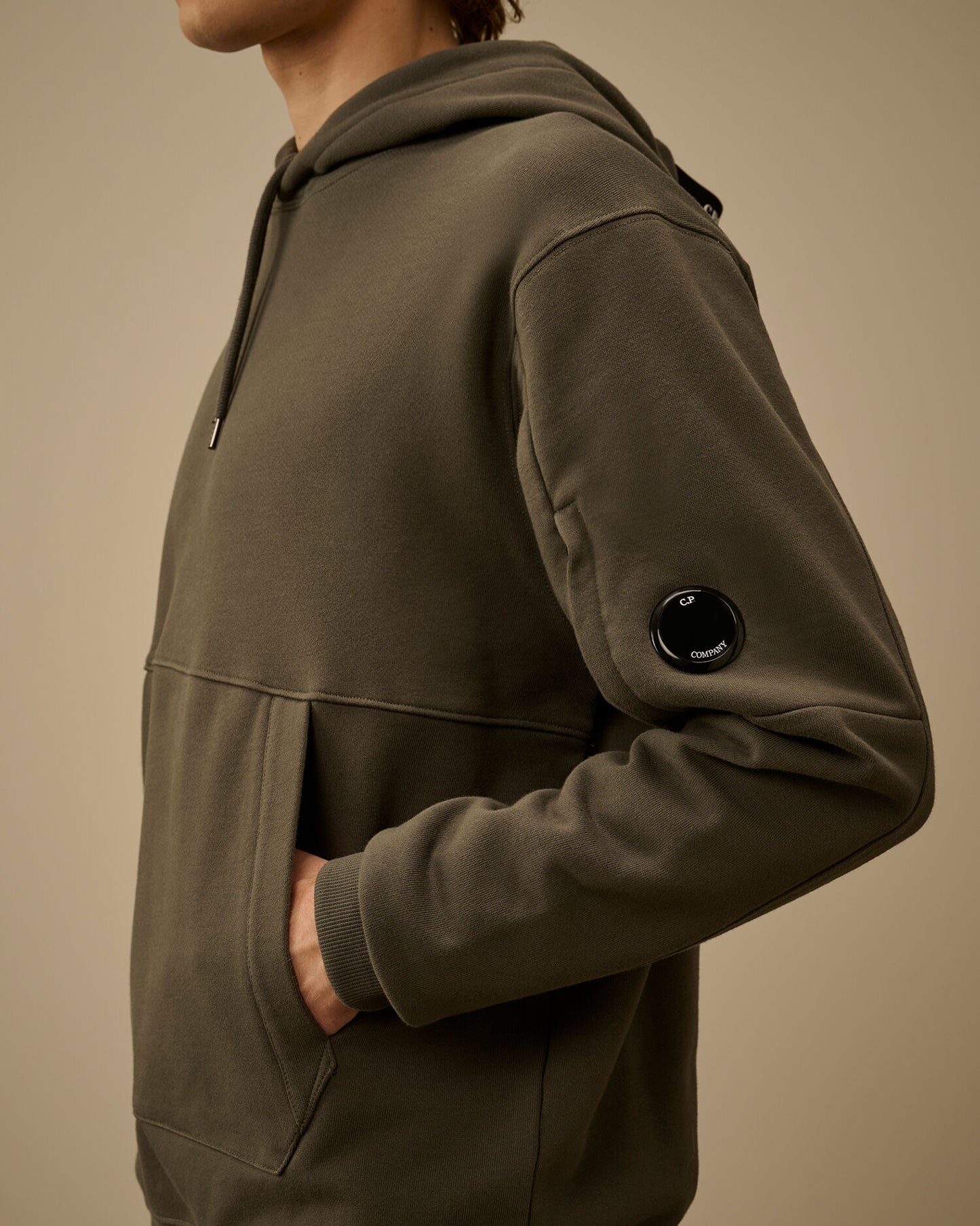 Diagonal Raised Fleece Hooded Lens Sweatshirt, GUNMETAL - GREY