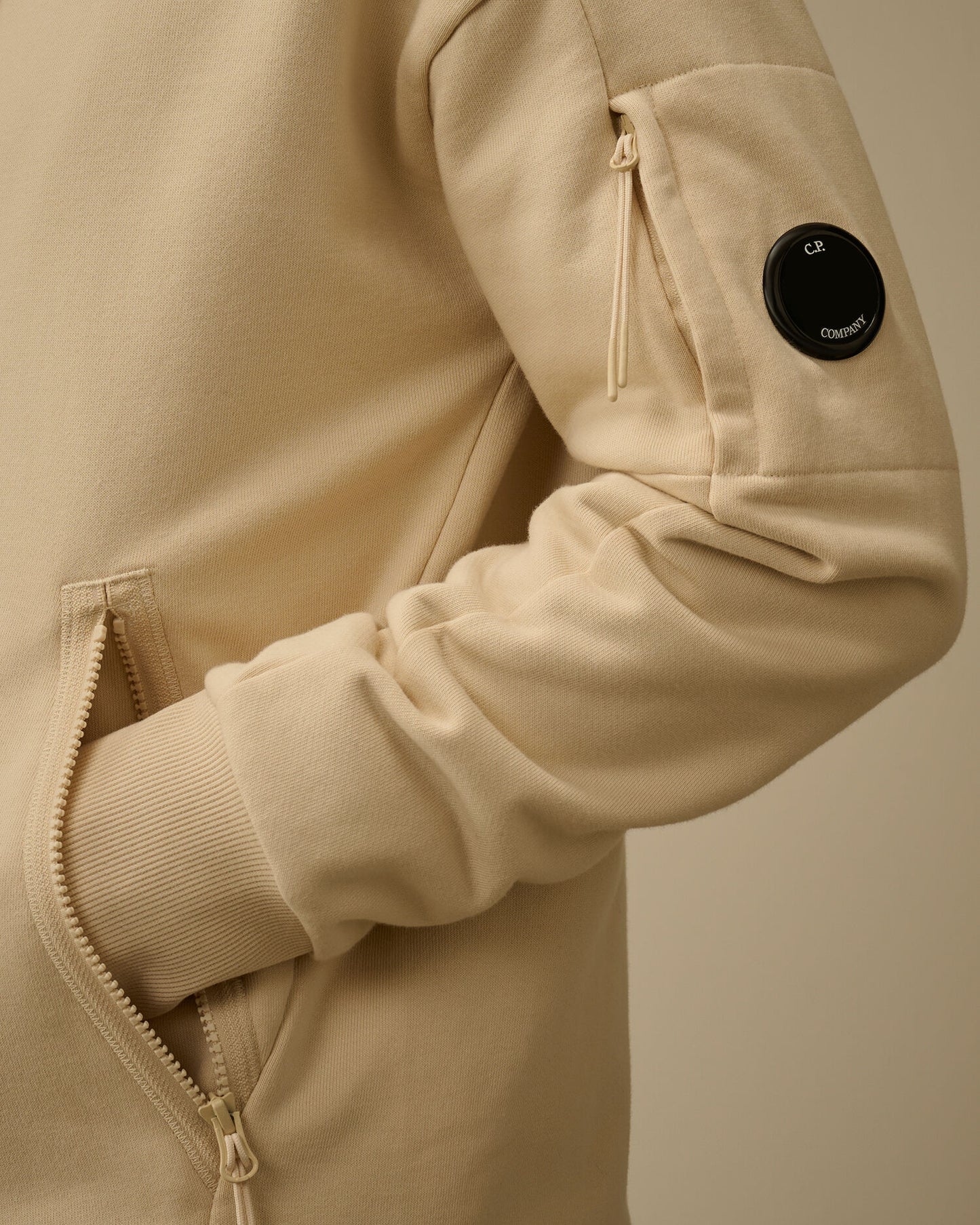 Diagonal Raised Fleece Zip Hooded Lens Sweatshirt, FROZEN DEW - WHITE