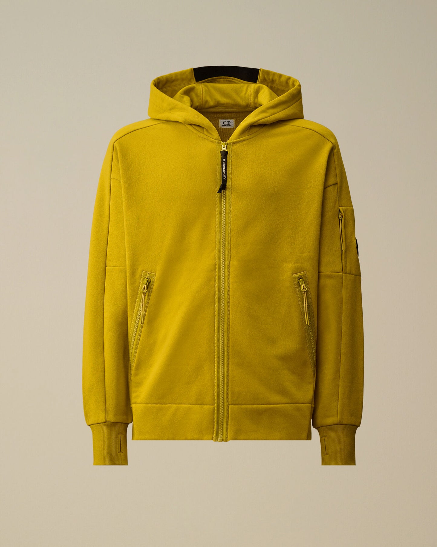 Diagonal Raised Fleece Zip Hooded Lens Sweatshirt, ANTIQUE MOSS -YELLOW